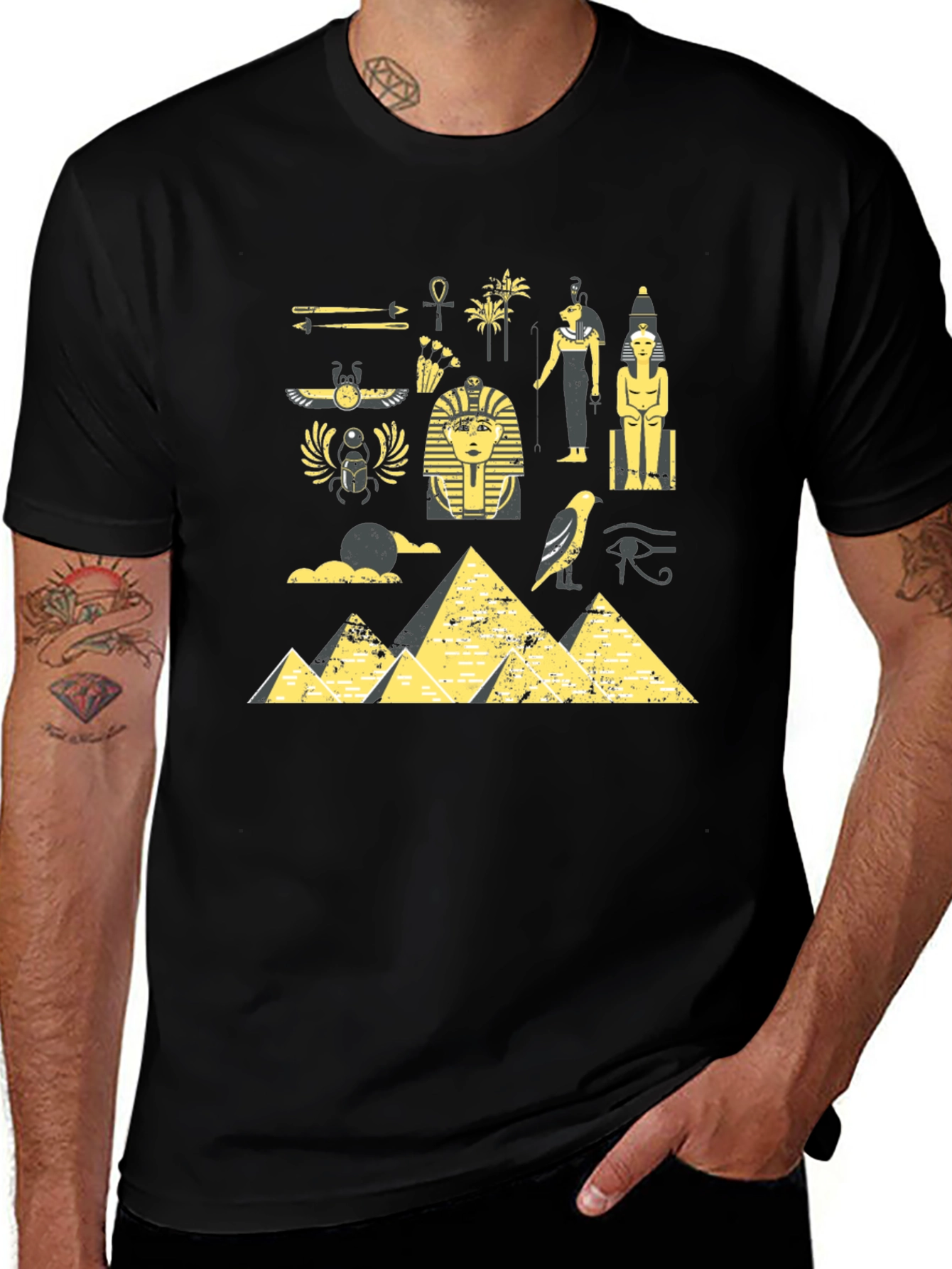 Egyptian Print Black T-Shirt