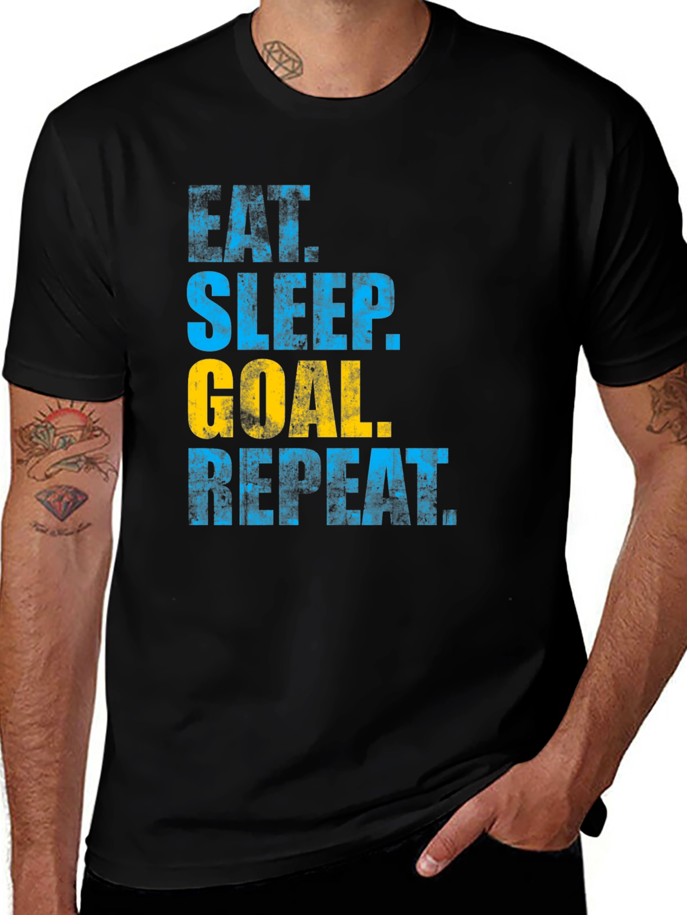 Variant 22 of Eat Sleep Goal Repeat T-Shirt - Sporty Black Tee