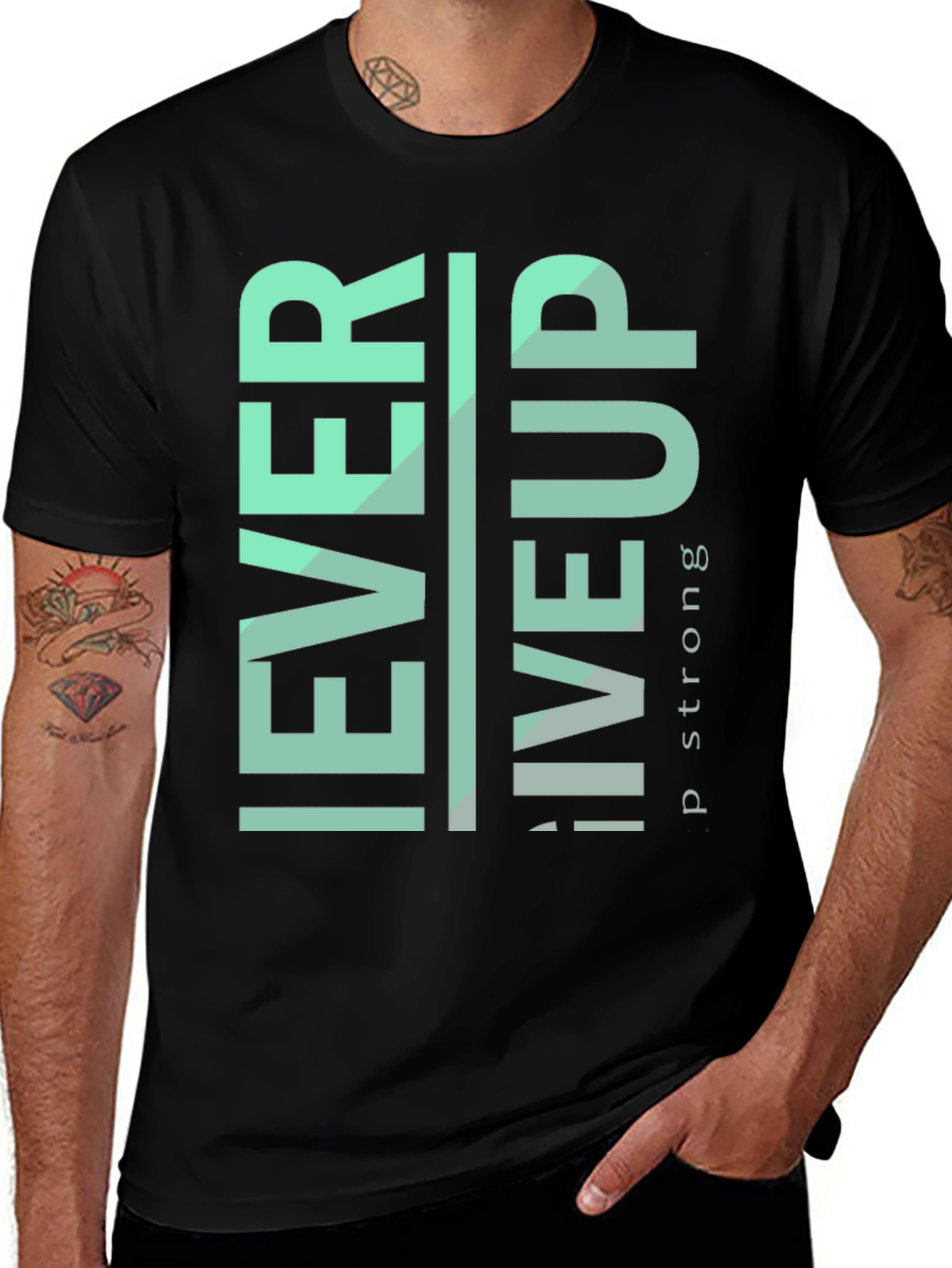 Variant 13 of Never Give Up Graphic Tee - Motivational Black T-Shirt