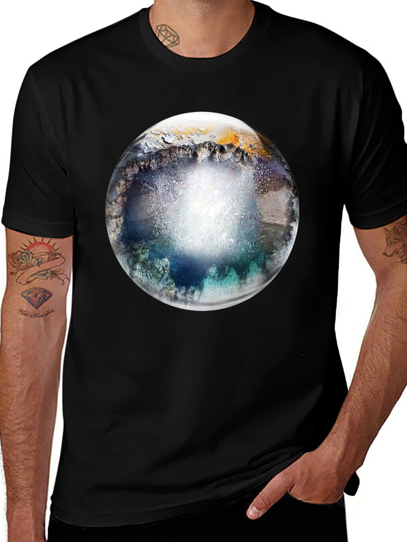 Abstract Geode Sphere Graphic Black T-Shirt