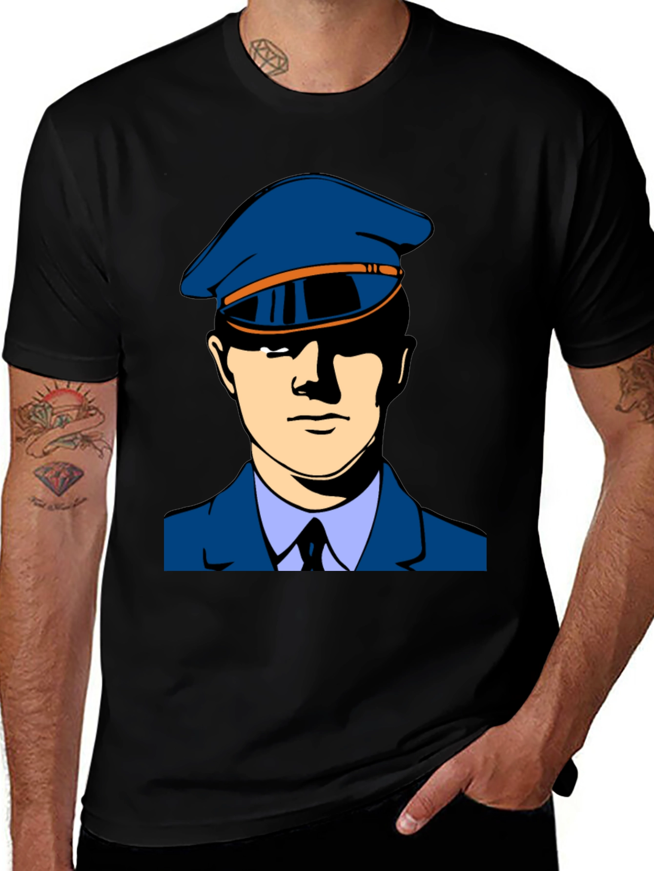 Variant 16 of Man's Graphic Tee - Illustrated Police Officer Design