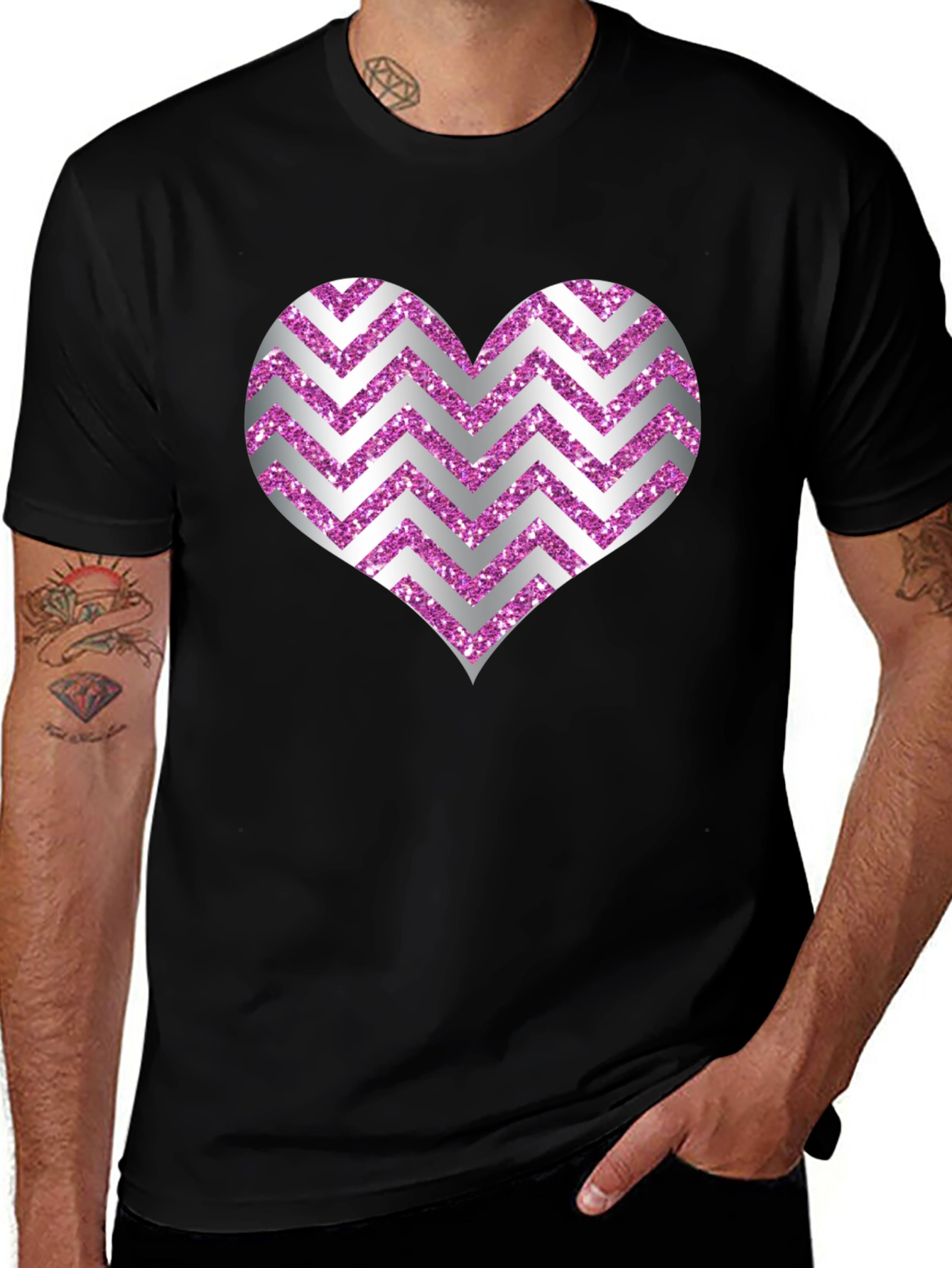 Heart Chevron Graphic Tee - Men's Black T-Shirt