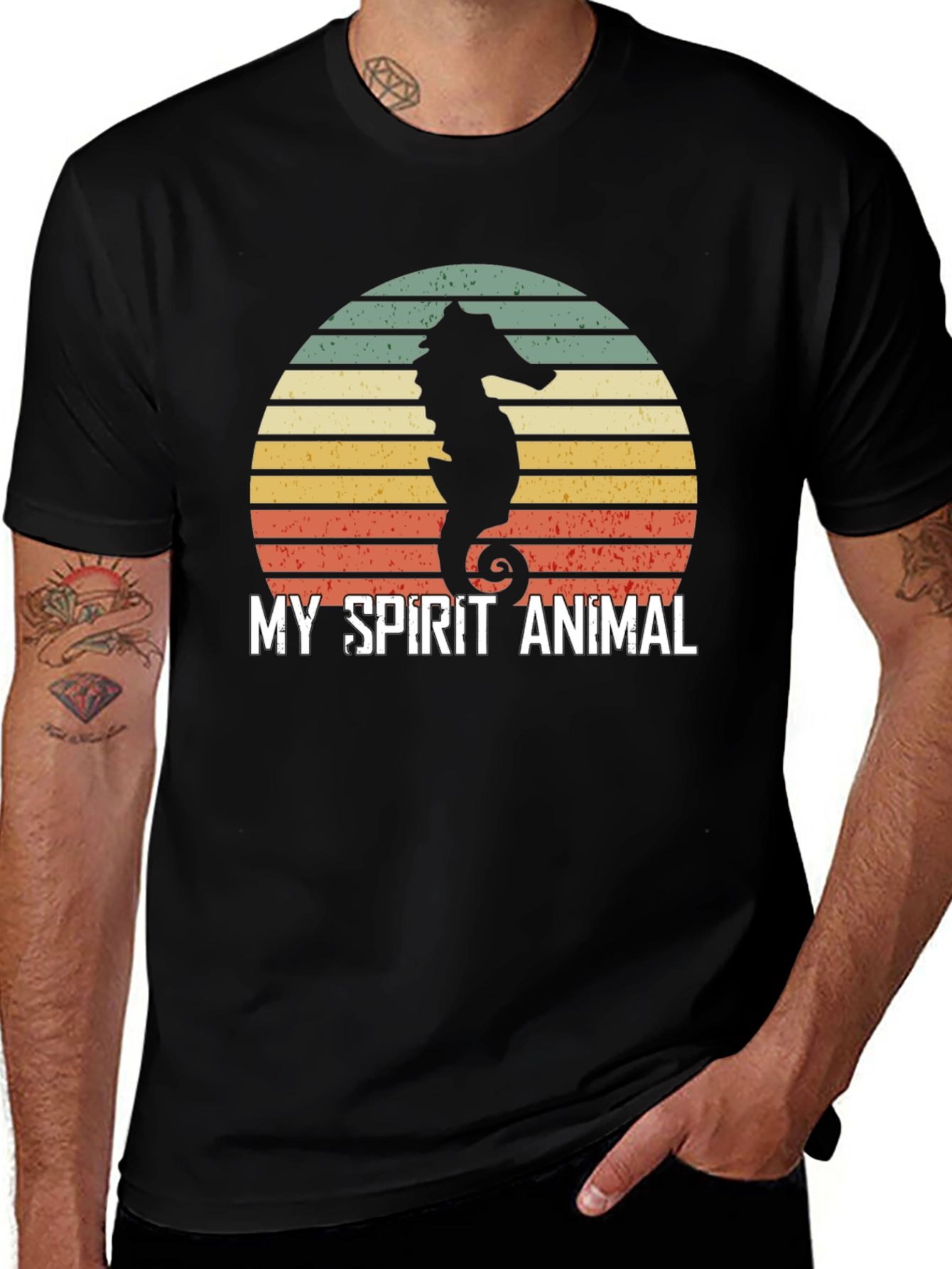 Variant 27 of Seahorse Spirit Animal T-Shirt Retro Sunset Design