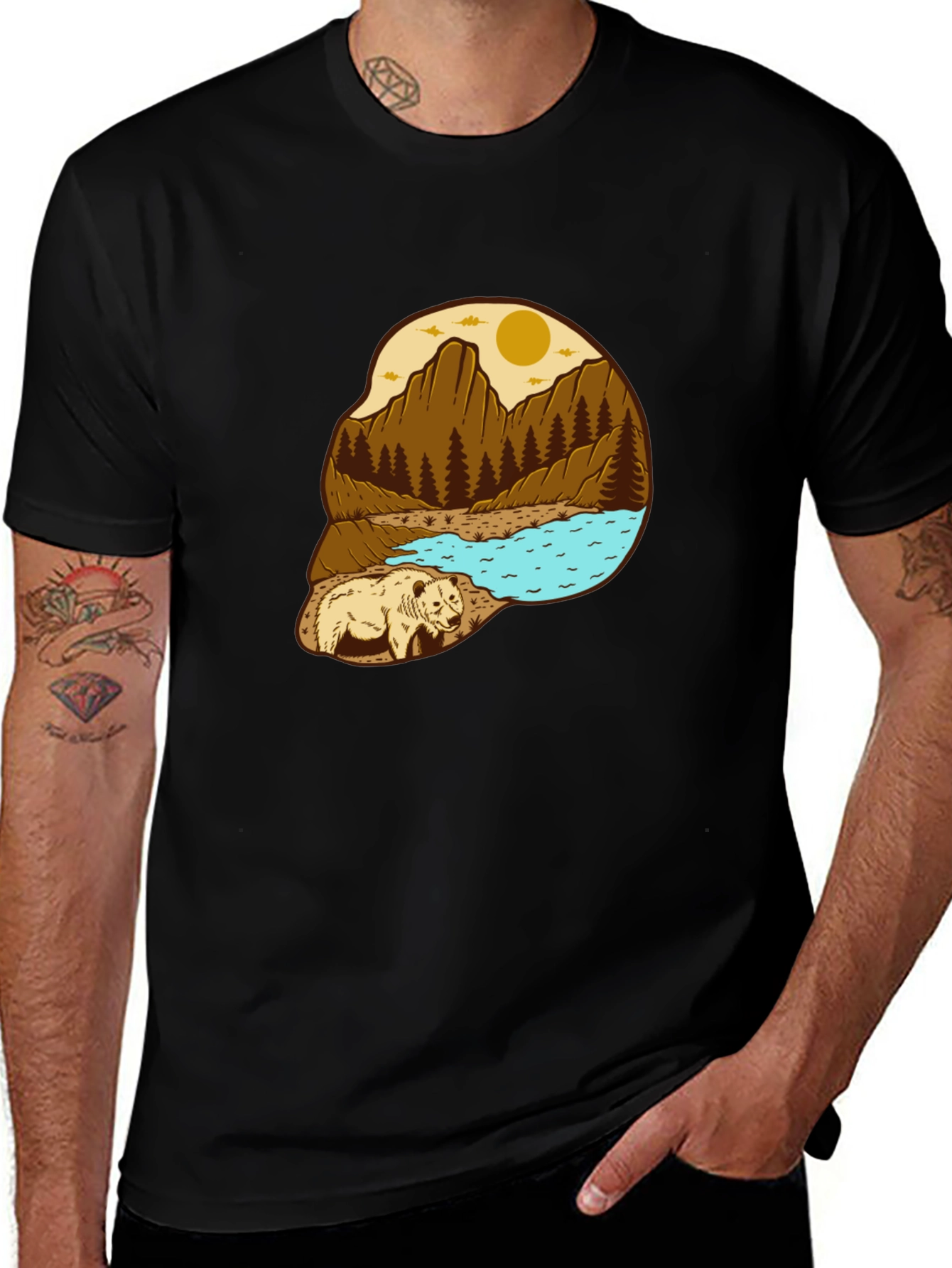 Black Bear Mountain Scene Graphic Tee main image