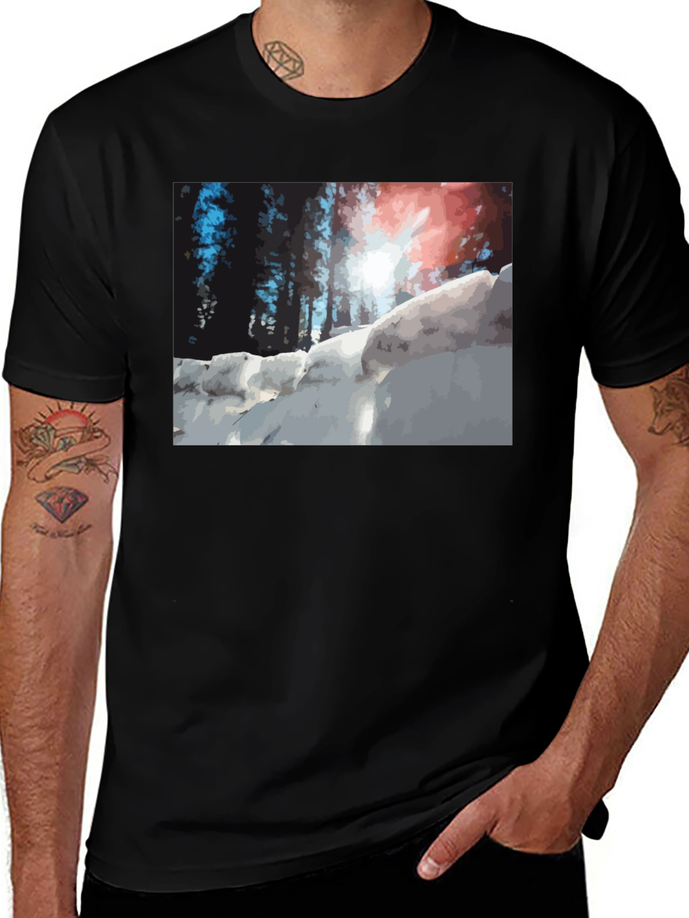 Snowy Forest Graphic Black T-Shirt