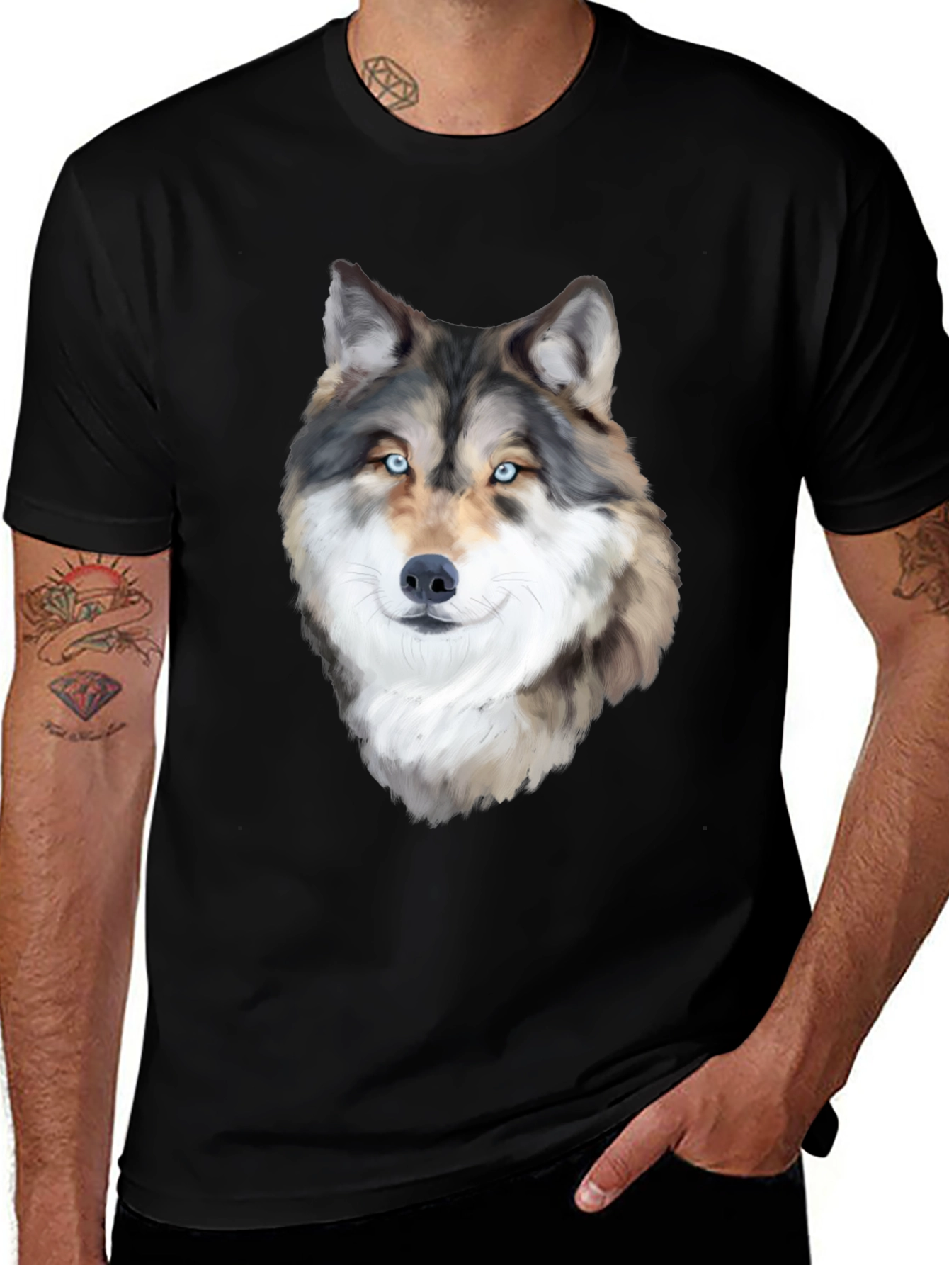 Variant 6 of Wolf Graphic Print Black T-Shirt for Men