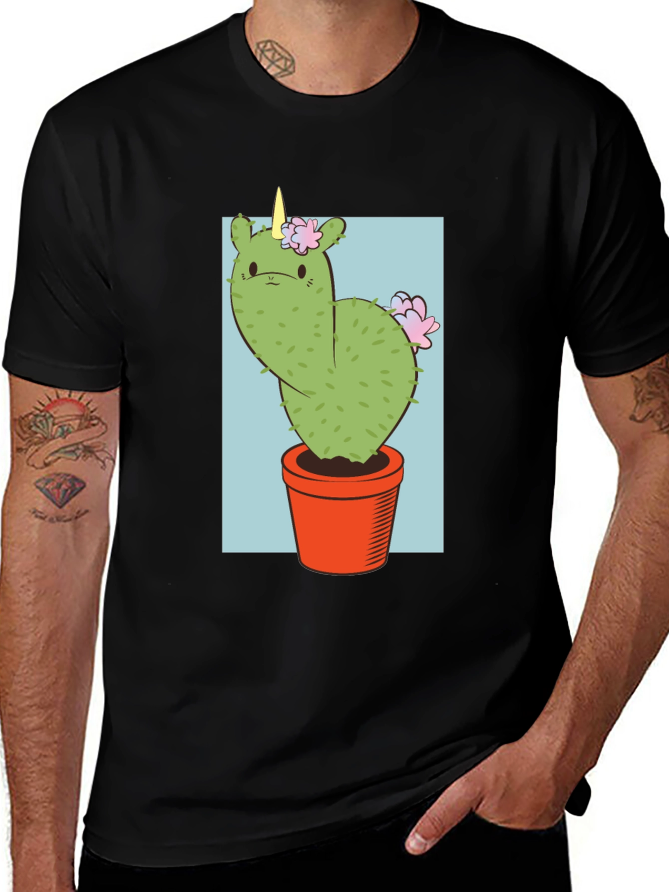 Variant 26 of Unicorn Cactus Graphic Tee - Trendy Black T-Shirt