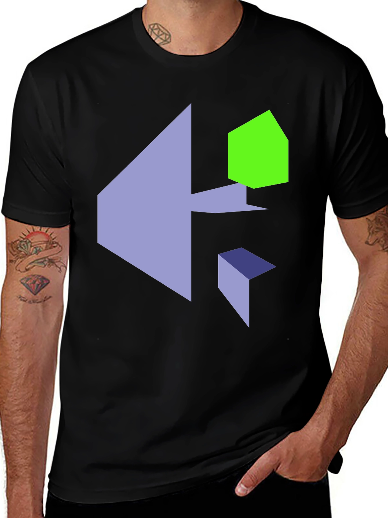 Variant 12 of Abstract Geometric Print Black T-Shirt