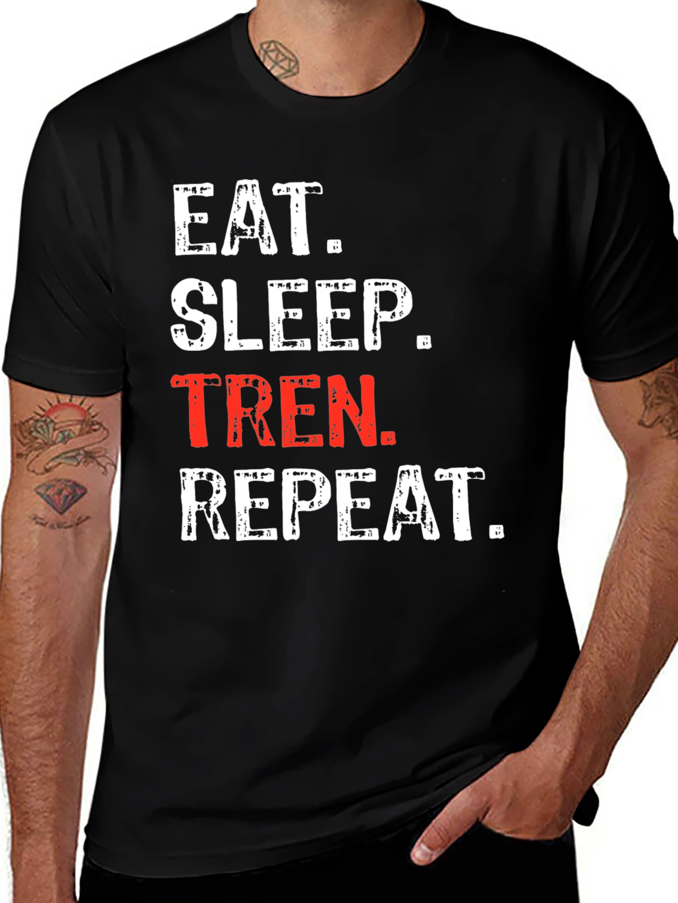 Variant 26 of Eat Sleep Tren Repeat Graphic Tee - Black Cotton T-Shirt