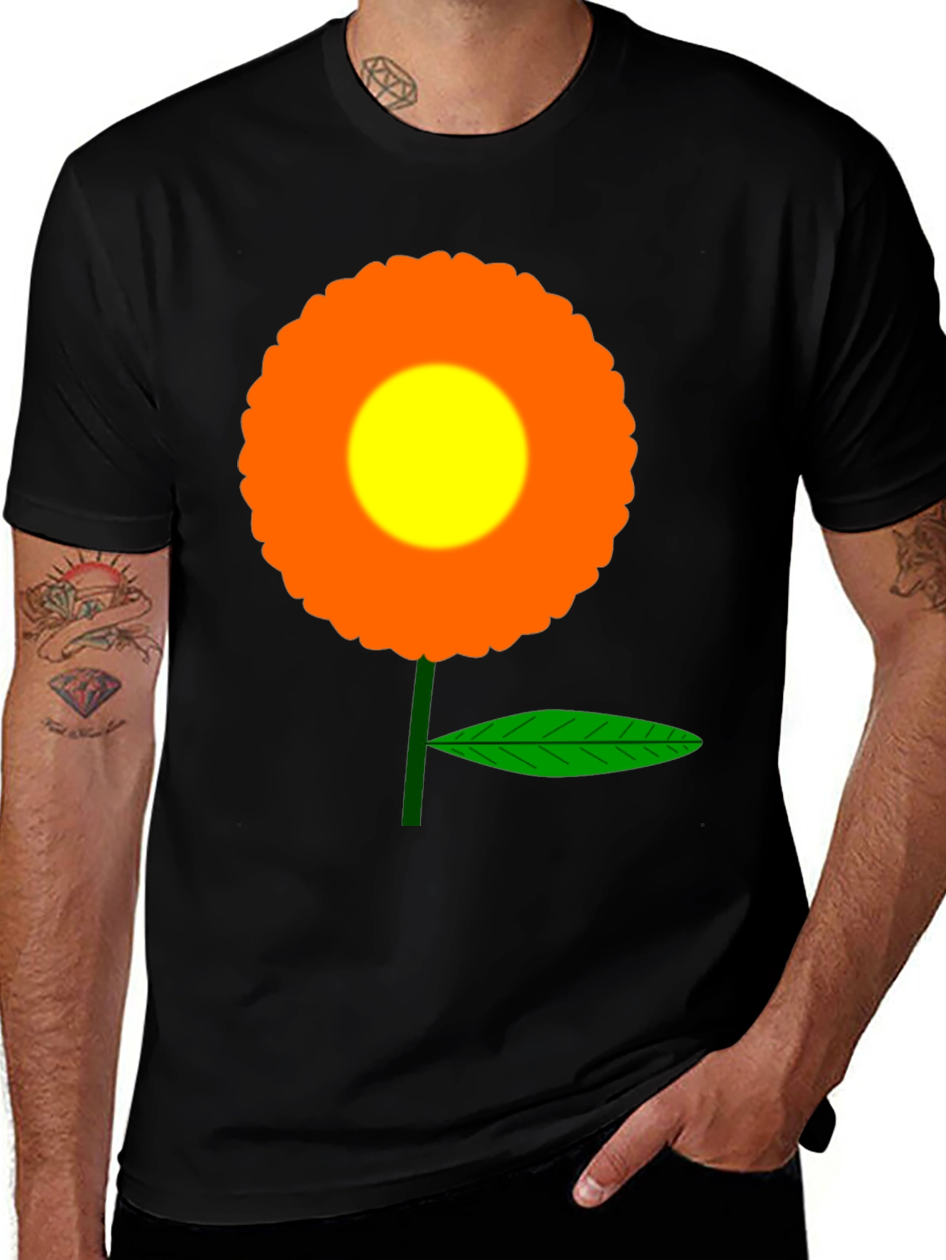 Variant 17 of Black T-Shirt with Orange Flower Graphic