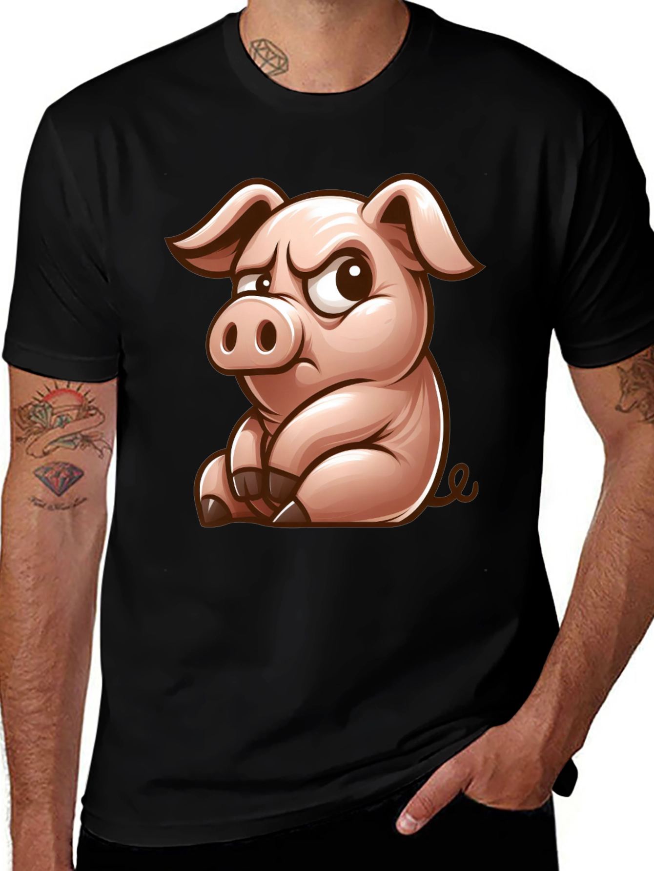 Variant 29 of Grumpy Pig Graphic T-Shirt - Funny Cartoon Pig Tee