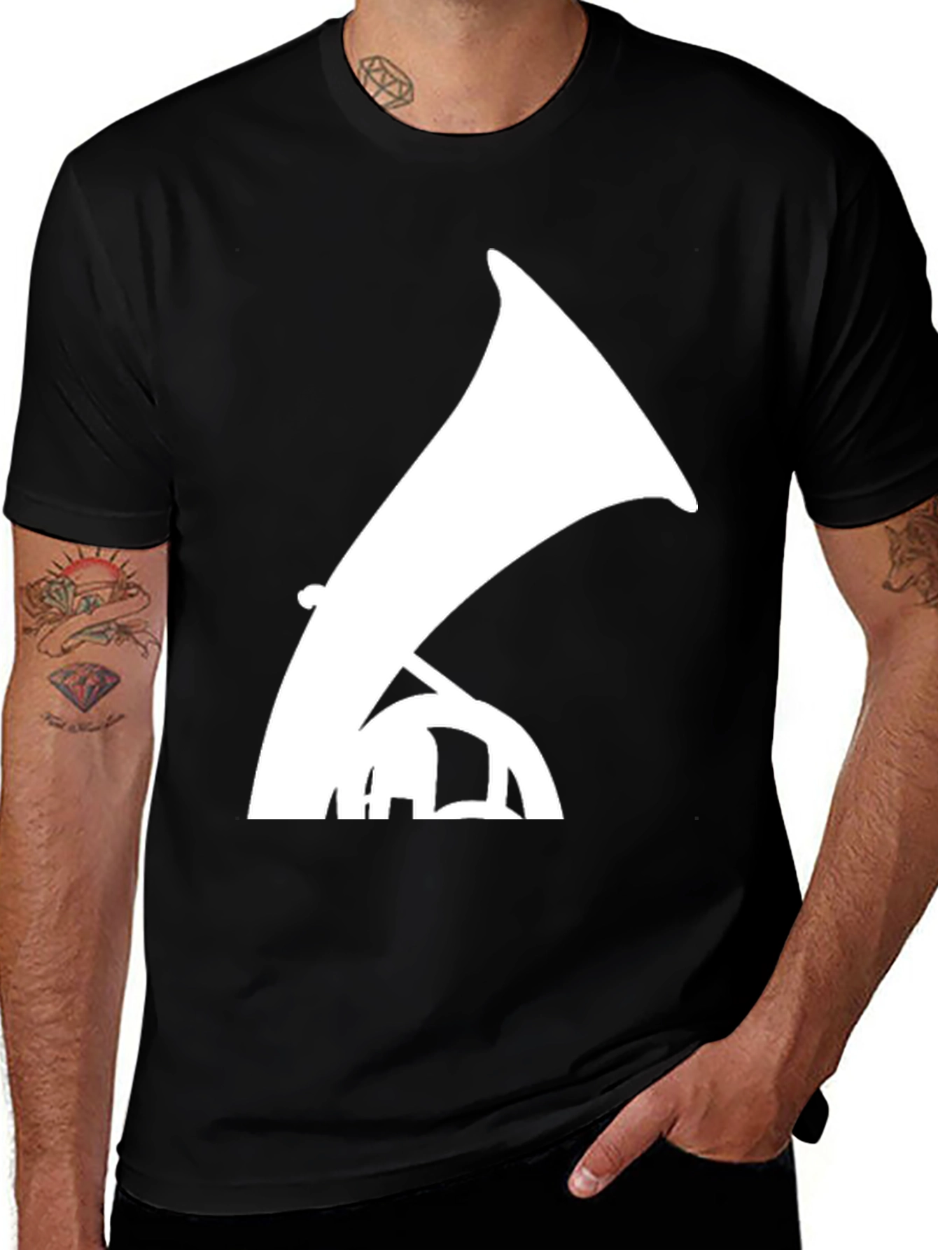 Tuba Graphic Tee - Black Cotton Blend T-Shirt