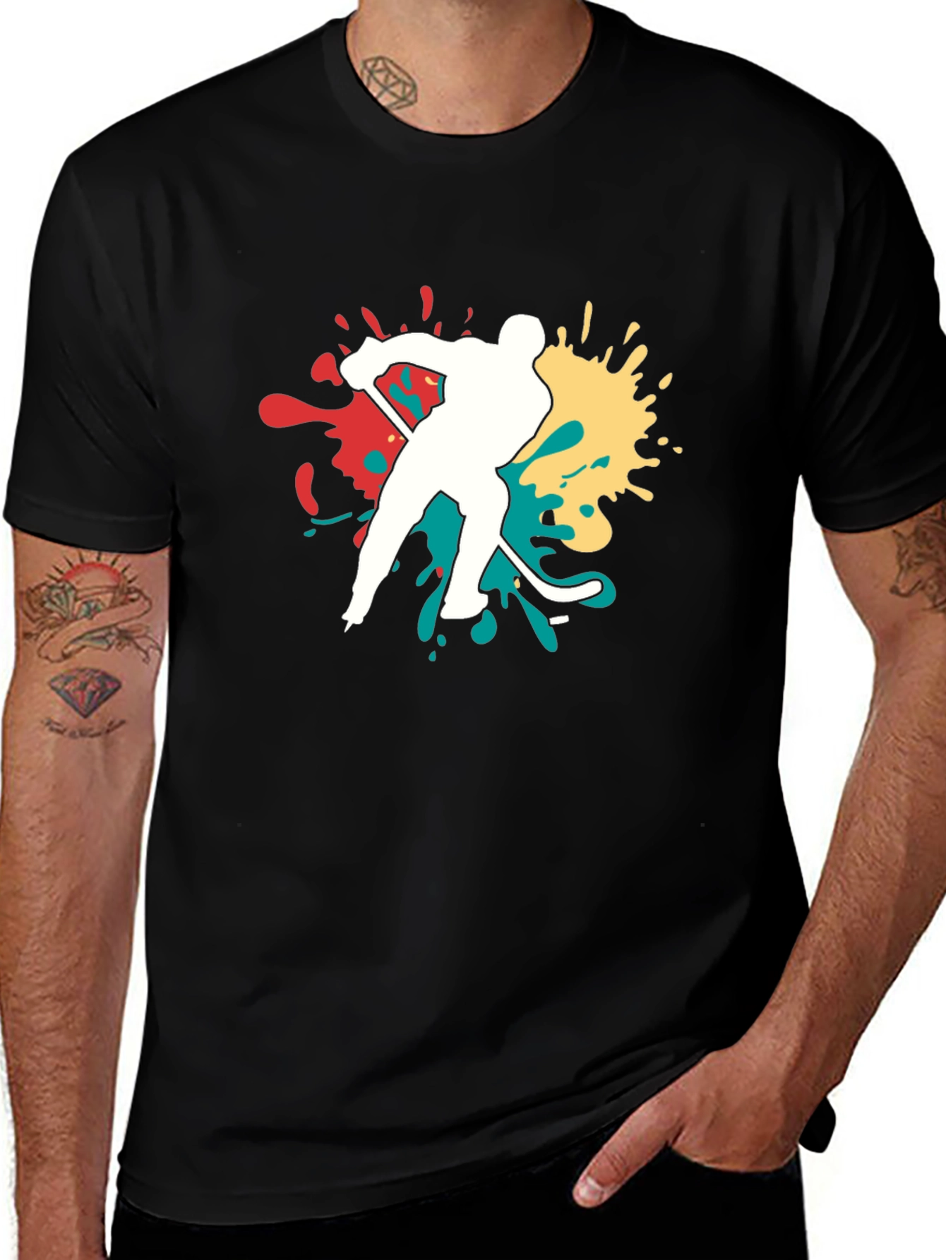 Variant 18 of Hockey Player Graphic Tee - Bold Splash Design