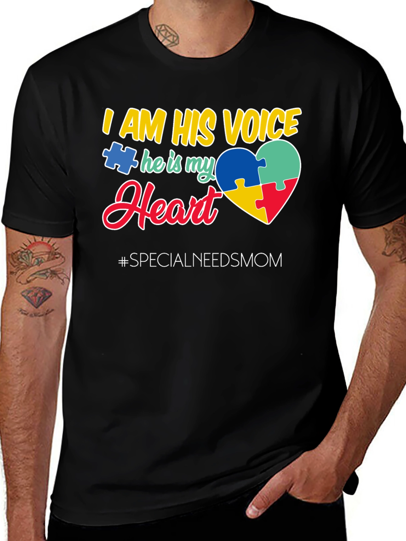 Variant 27 of Autism Awareness 'I Am His Voice' Graphic Tee