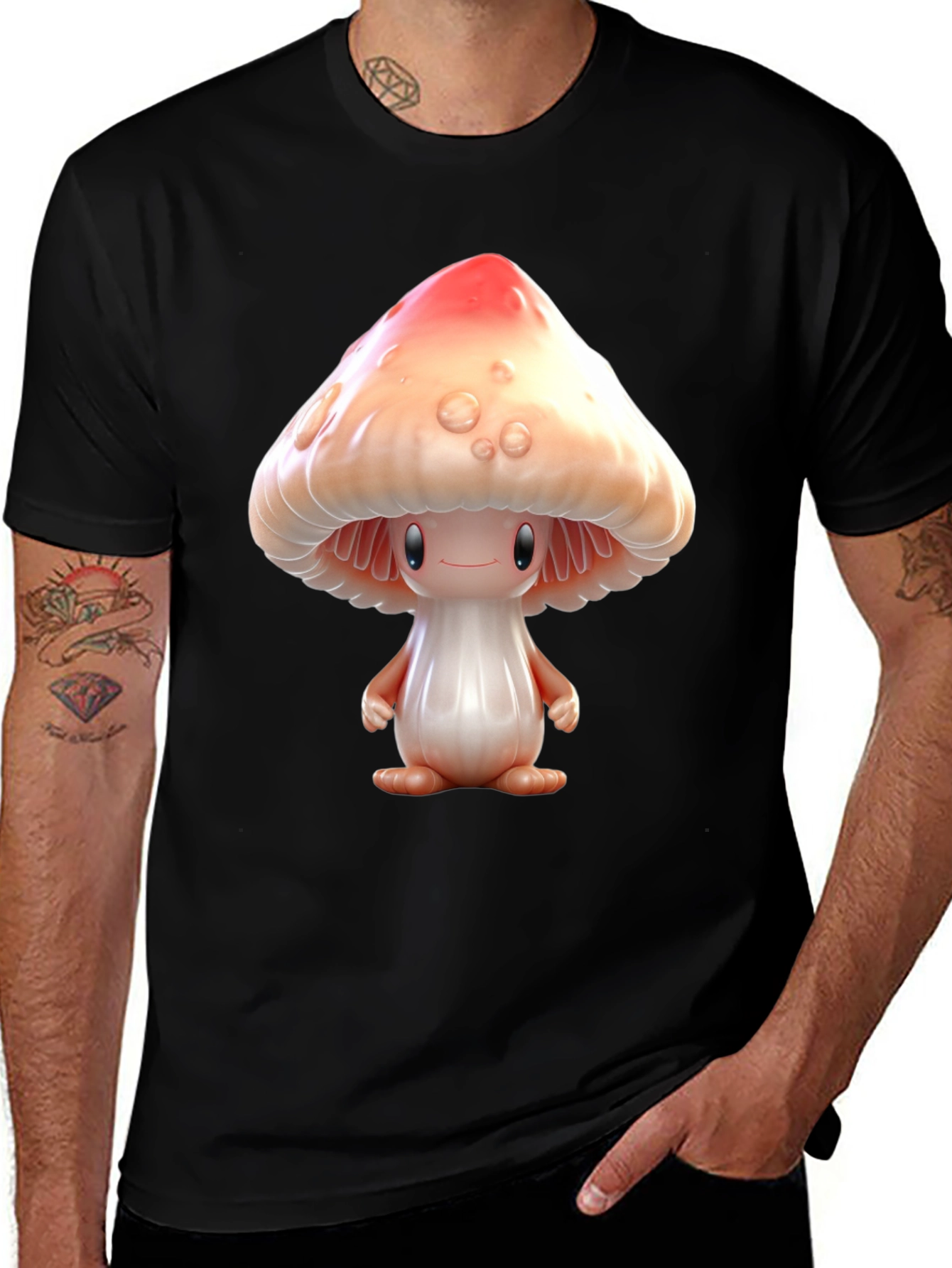 Variant 18 of Mushroom Character Graphic Tee - Black