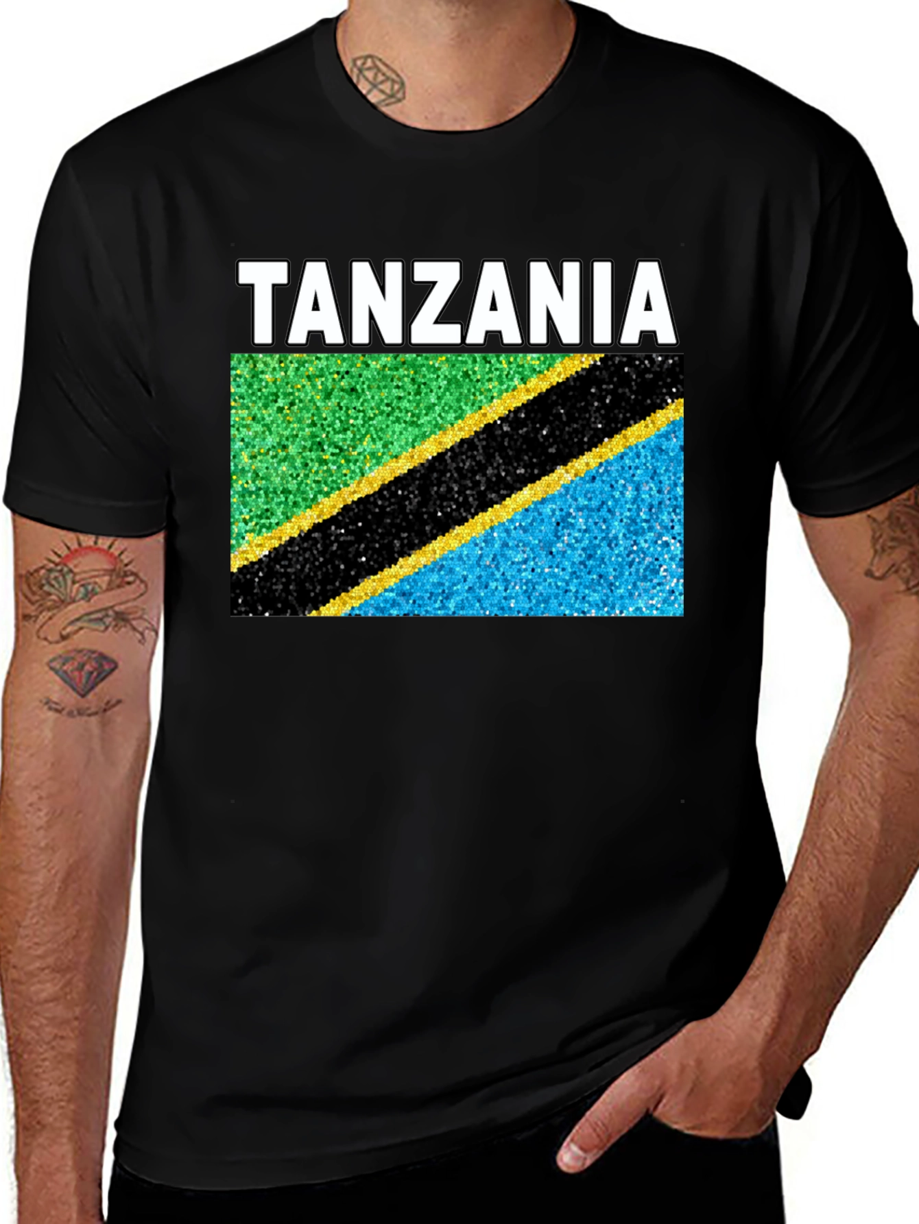 Black Tanzania Flag T-Shirt - Black Crew Neck Tee main image