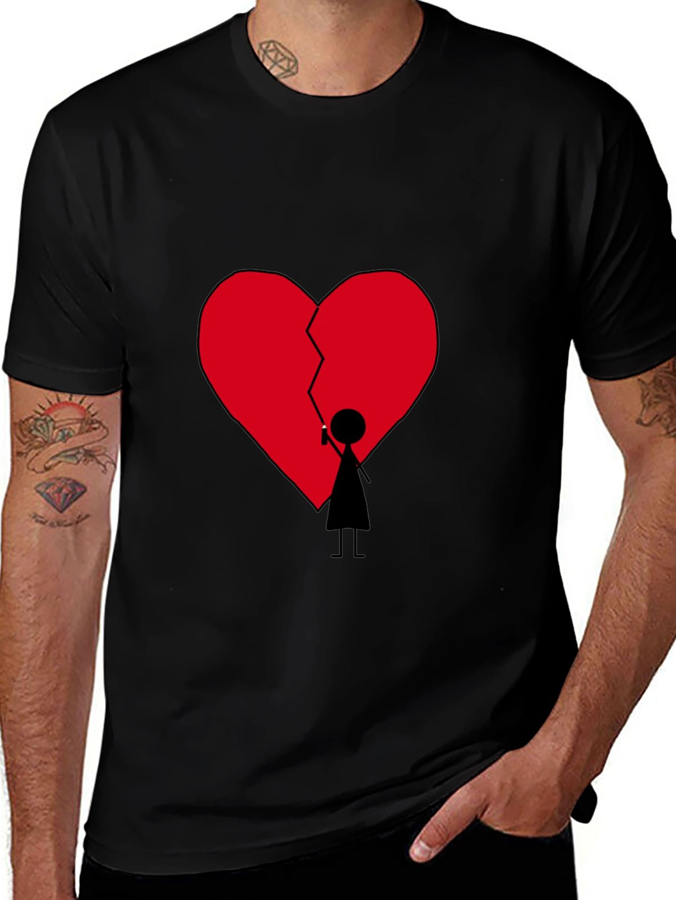 Variant 4 of Broken Heart Stick Figure Graphic Tee - Black
