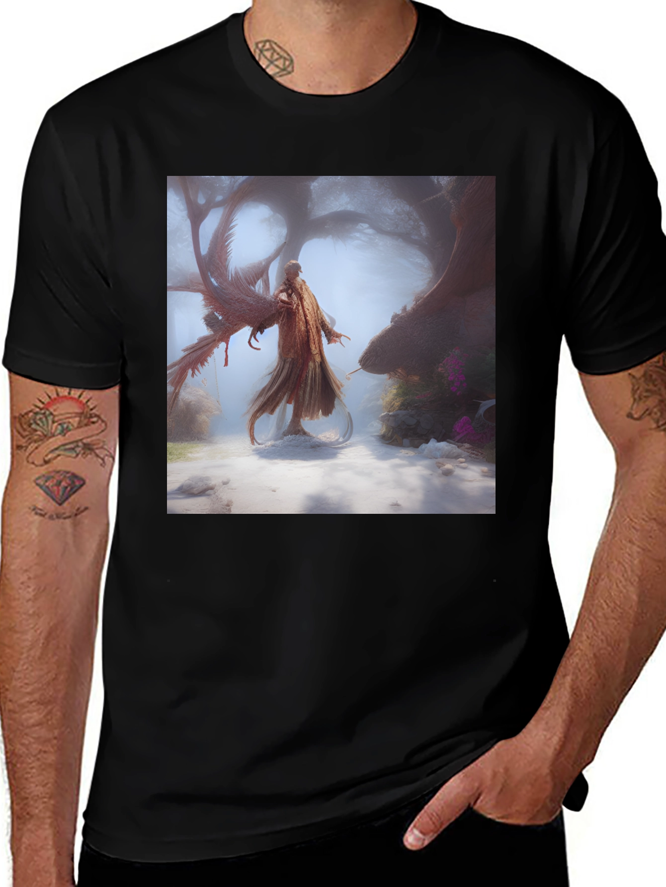 Variant 23 of Mystical Forest Graphic Tee - Black Cotton Blend