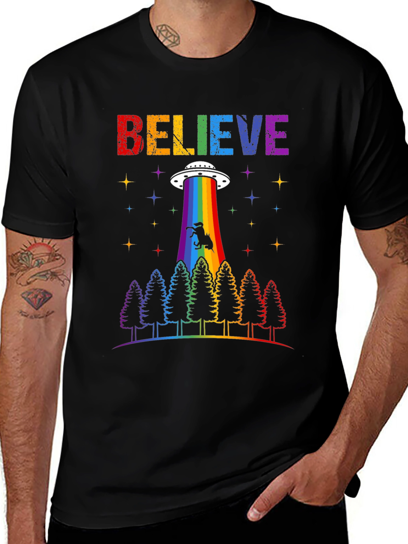 Variant 19 of Believe UFO T-Rex Rainbow Graphic Tee