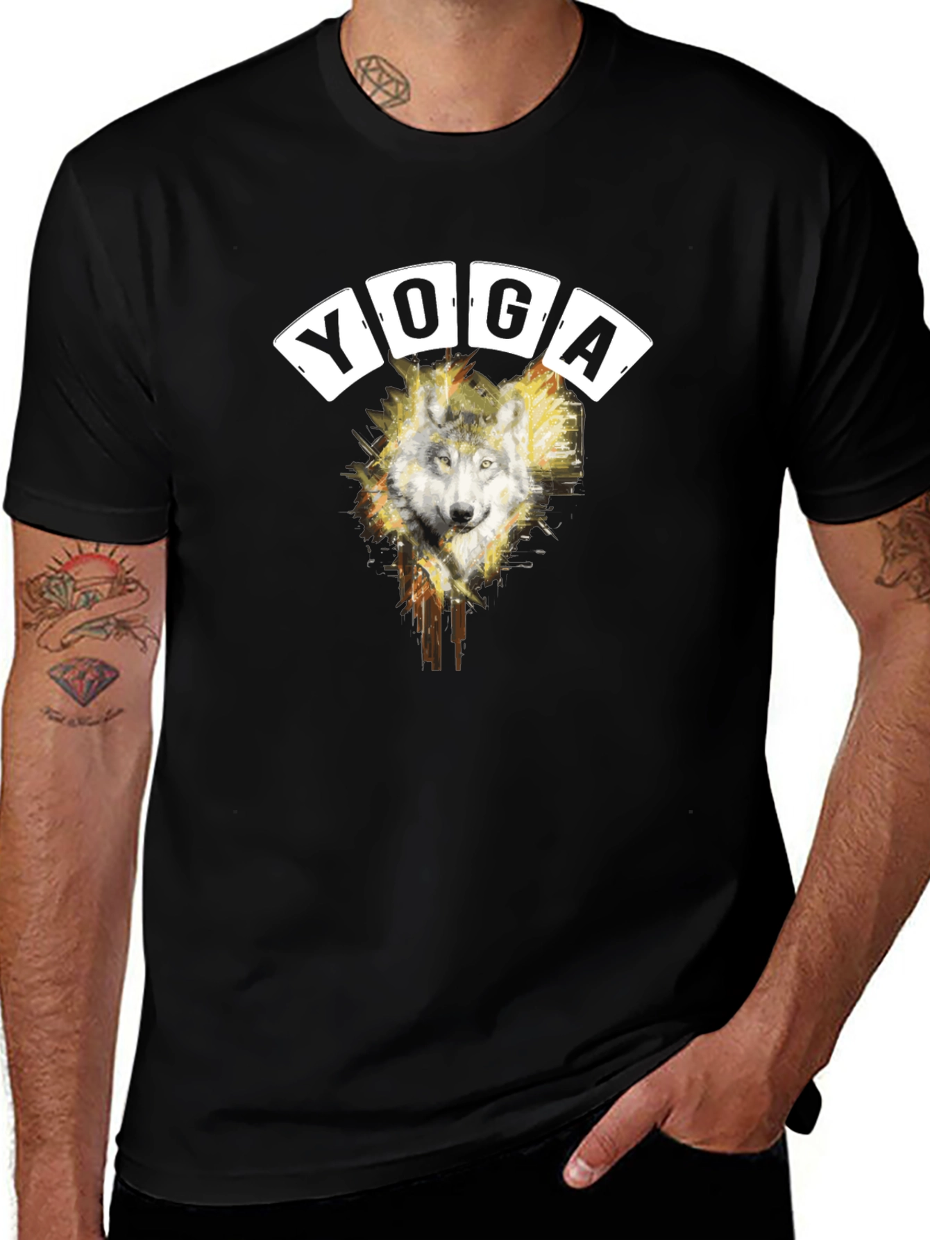Variant 19 of Wolf Yoga Graphic Tee - Men's Black T-Shirt