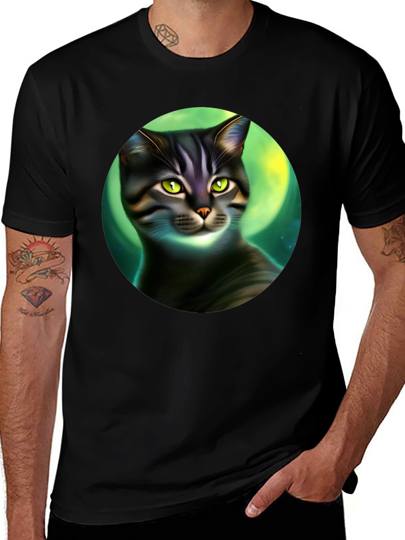 Variant 16 of Cat Moon Graphic Black T-Shirt