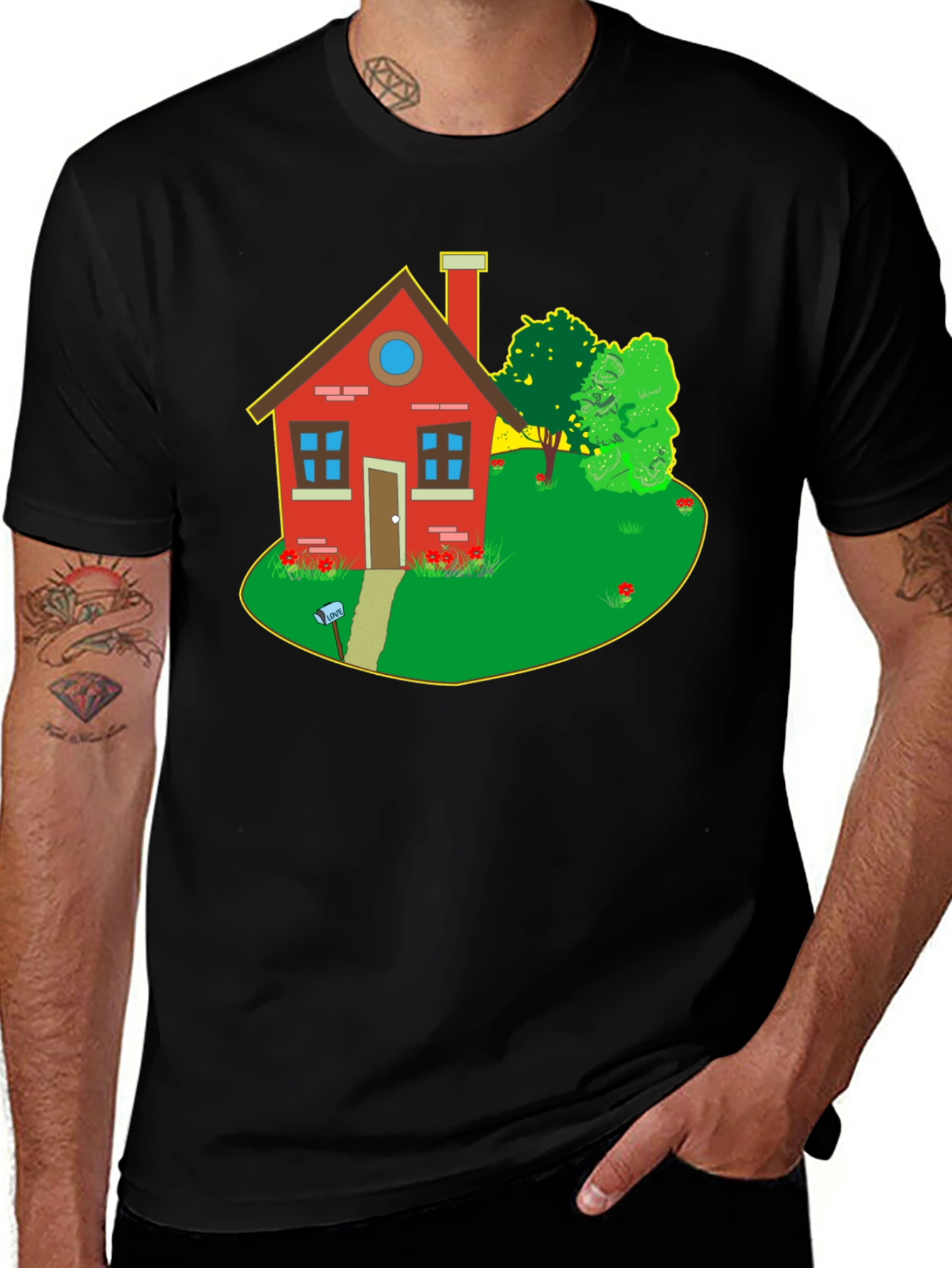 Variant 10 of Quirky House Graphic Tee - Black Cotton T-Shirt