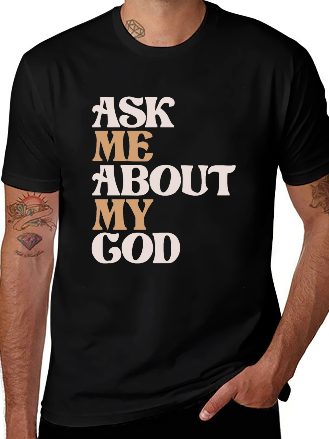 Variant 22 of Ask Me About My God Graphic Tee - Black Cotton Blend