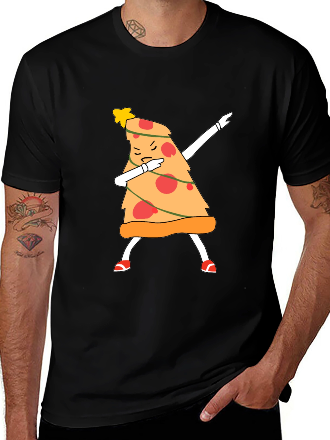 Variant 6 of Dabbing Pizza Slice Christmas Tree T-Shirt