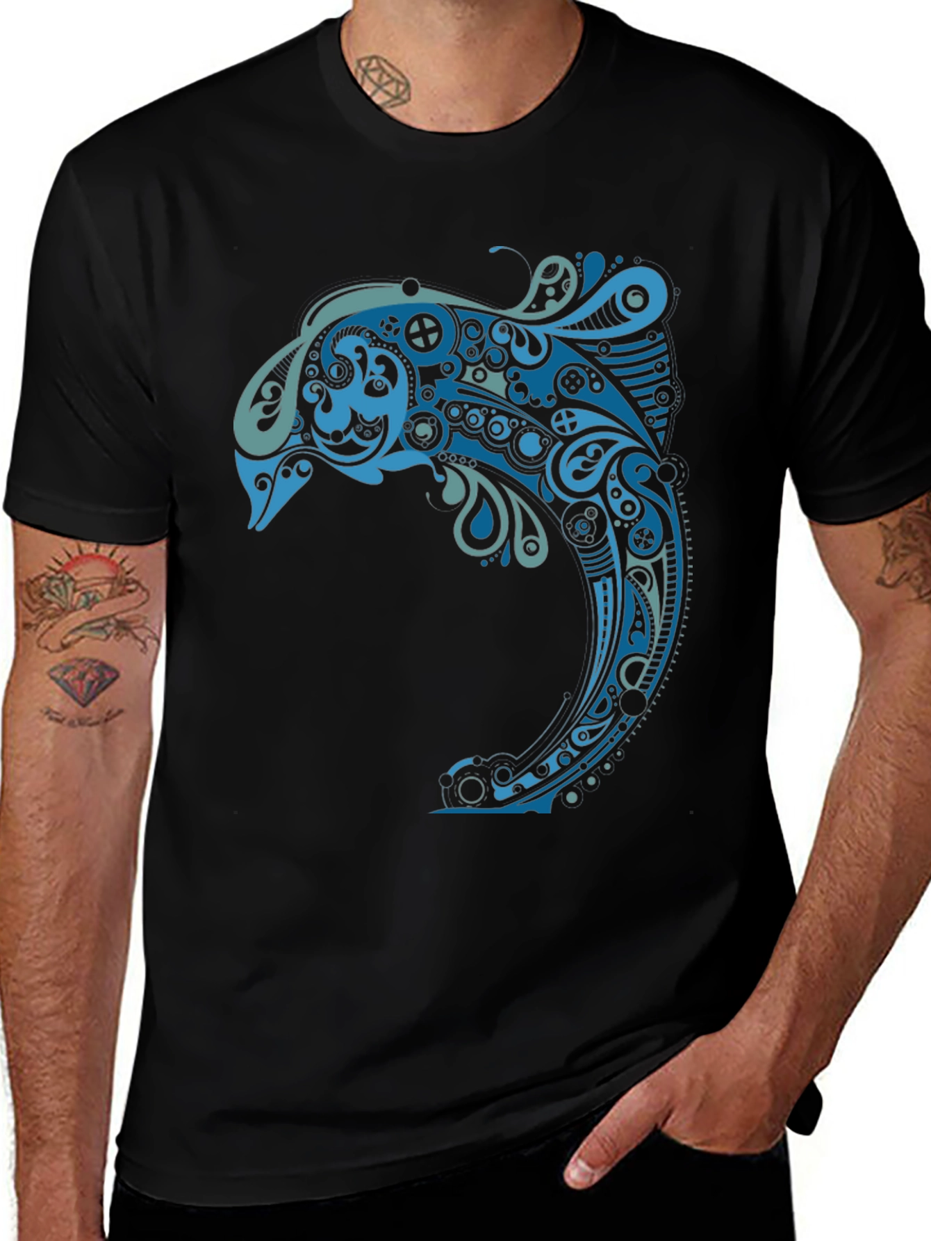 Variant 29 of Abstract Dolphin Graphic Tee - Mens Black T-Shirt