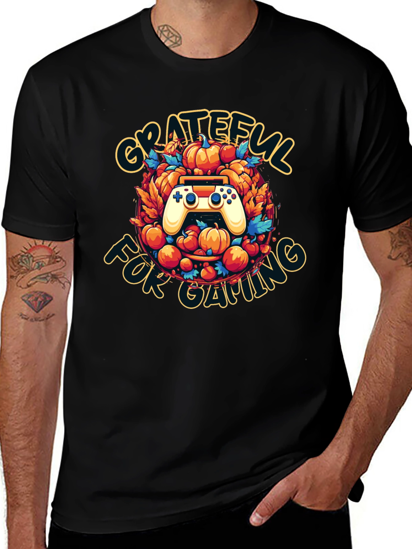 Black Grateful for Gaming T-Shirt - Gamer Thanksgiving Tee main image