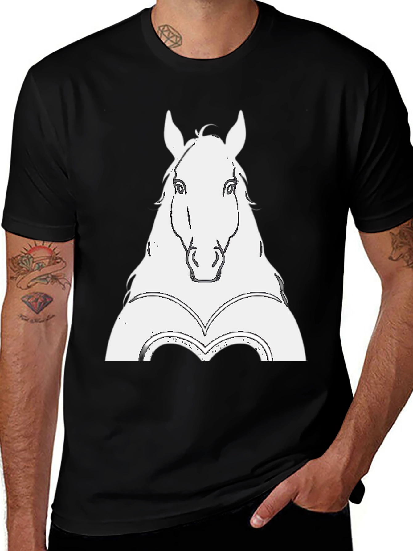 Variant 8 of Horse Head Graphic Tee - Black Cotton Blend Shirt