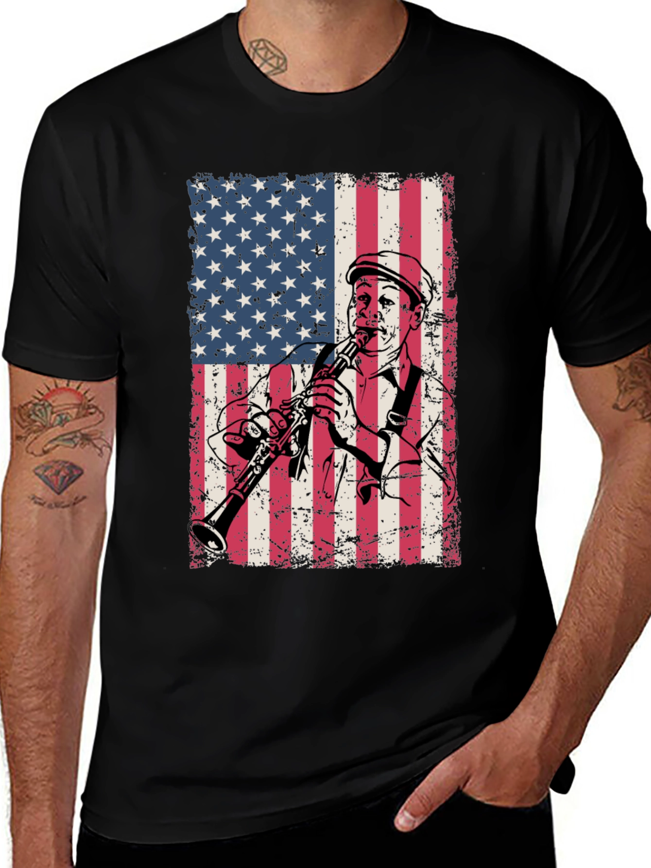 Variant 5 of American Flag Clarinetist Graphic T-Shirt