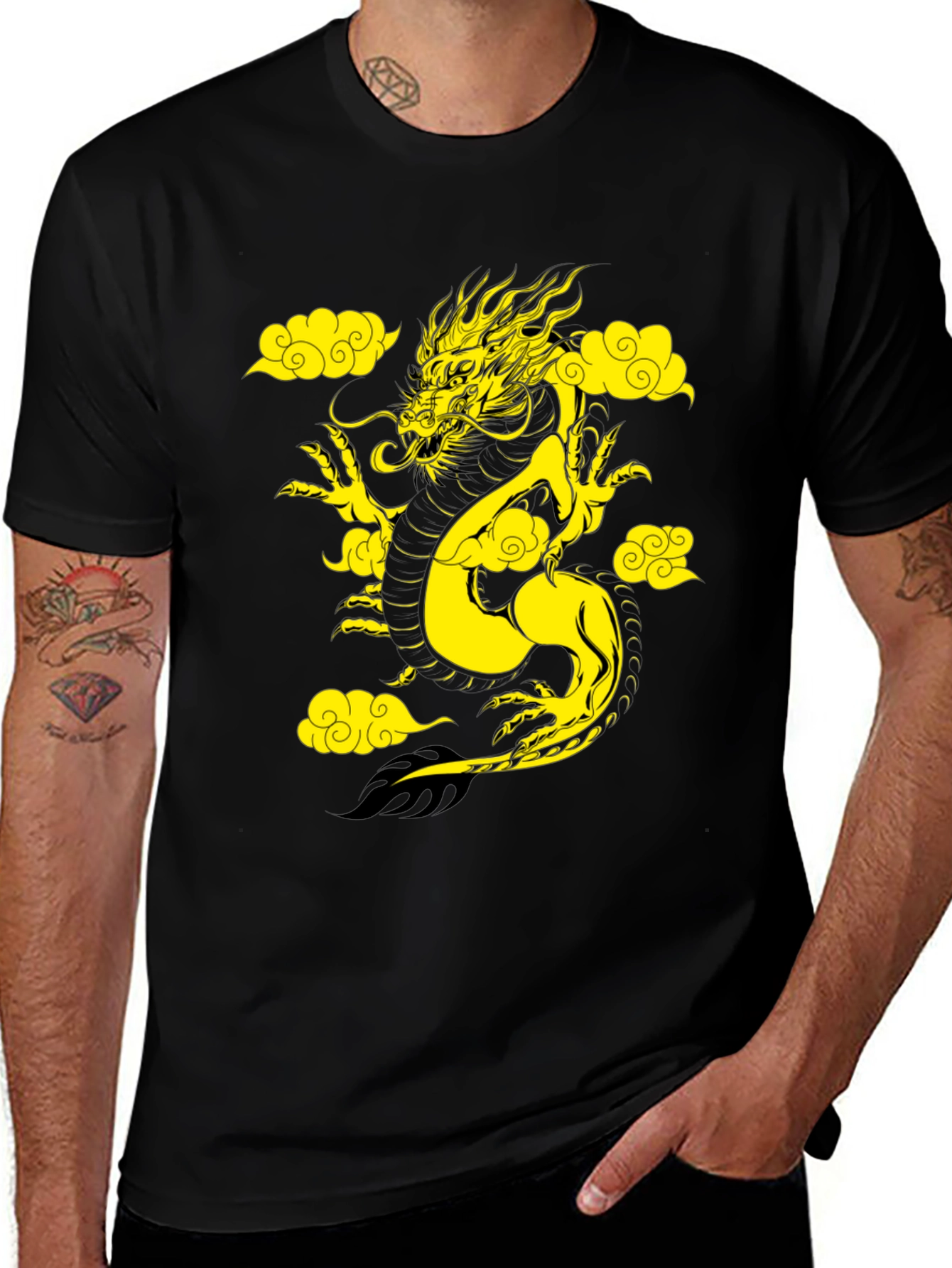 Variant 23 of Dragon Cloud Graphic T-Shirt - Men's Black Tee