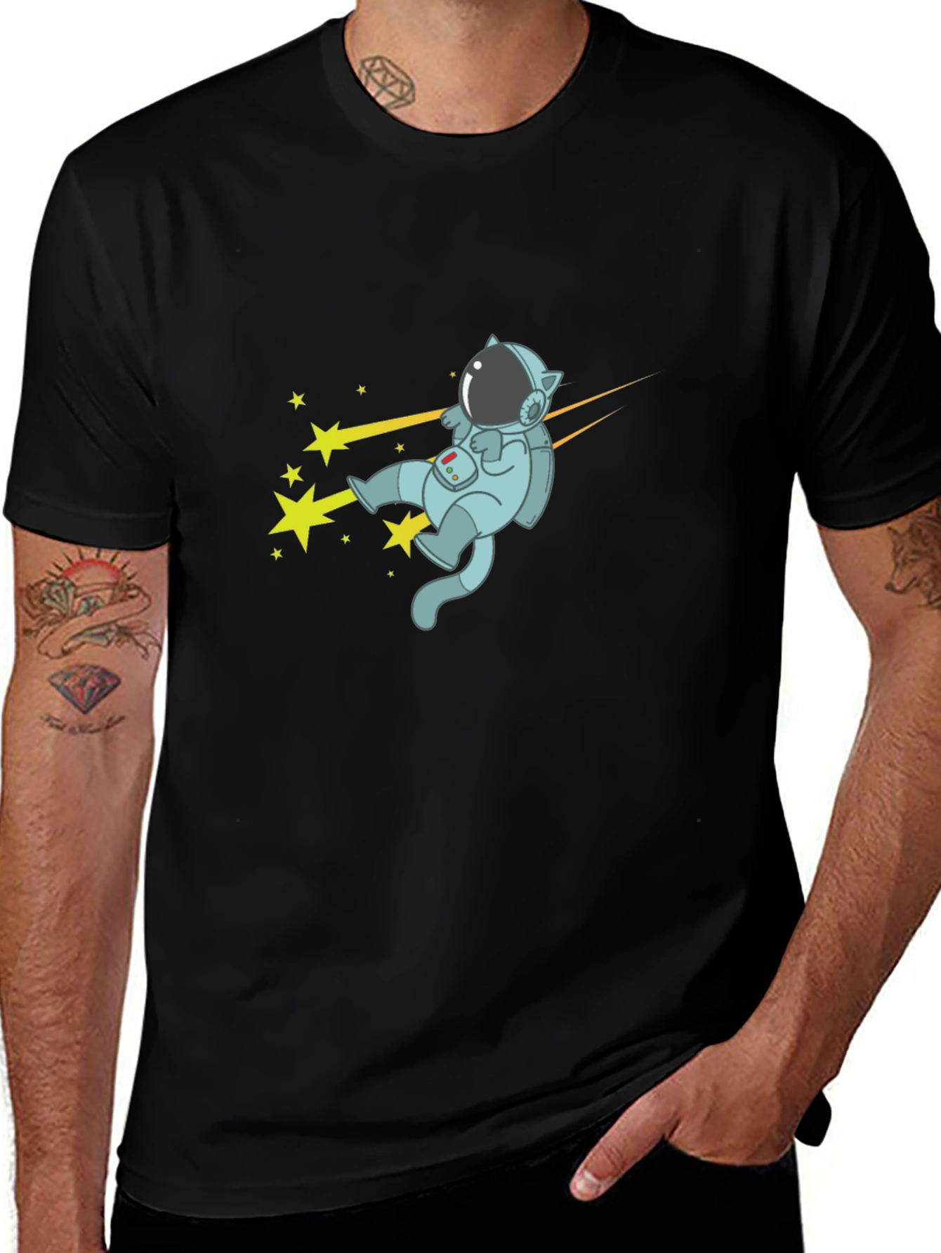Variant 9 of Cat Astronaut T-Shirt - Black Cotton Tee