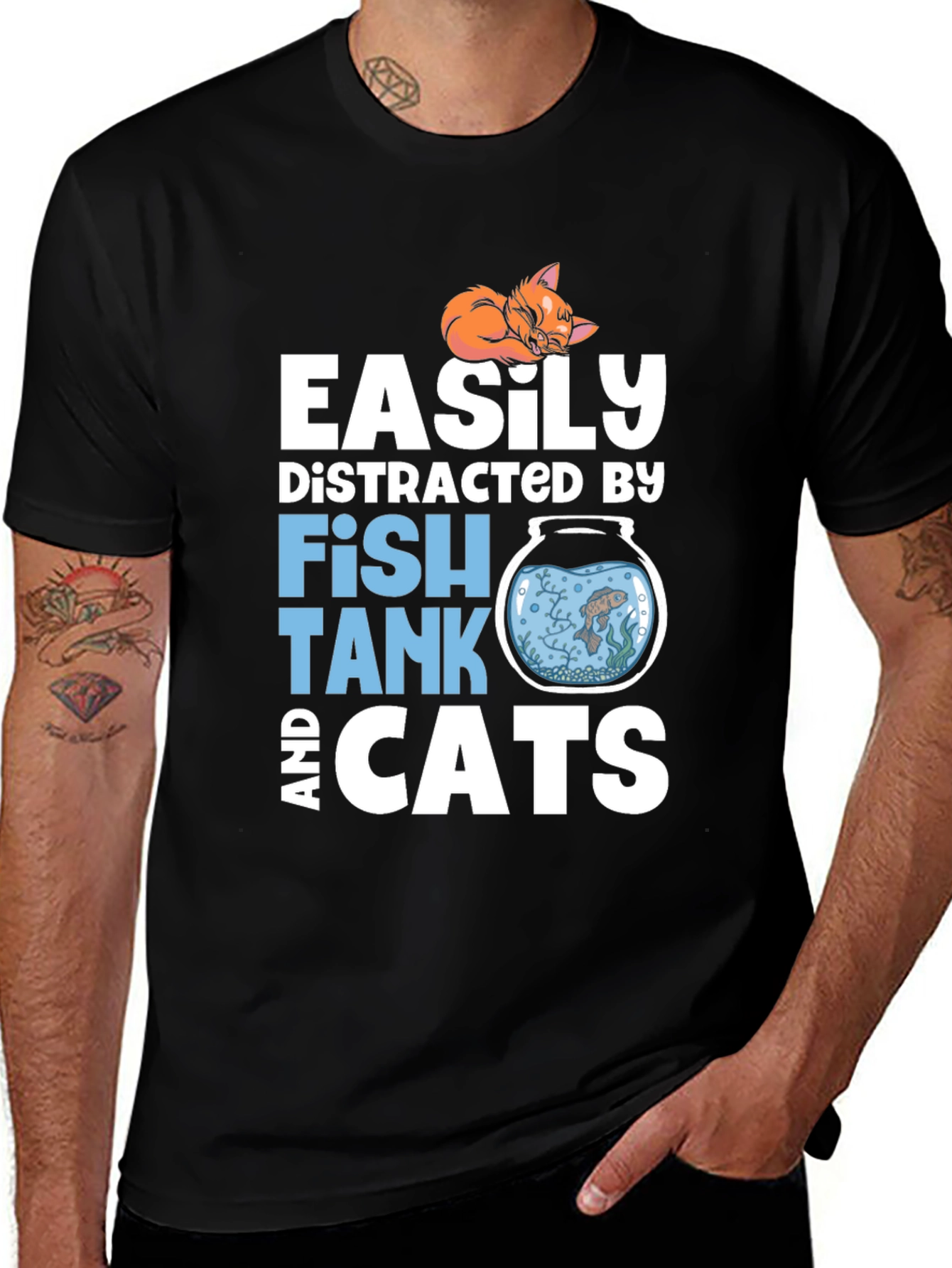Variant 24 of Easily Distracted Fish Tank and Cats T-Shirt