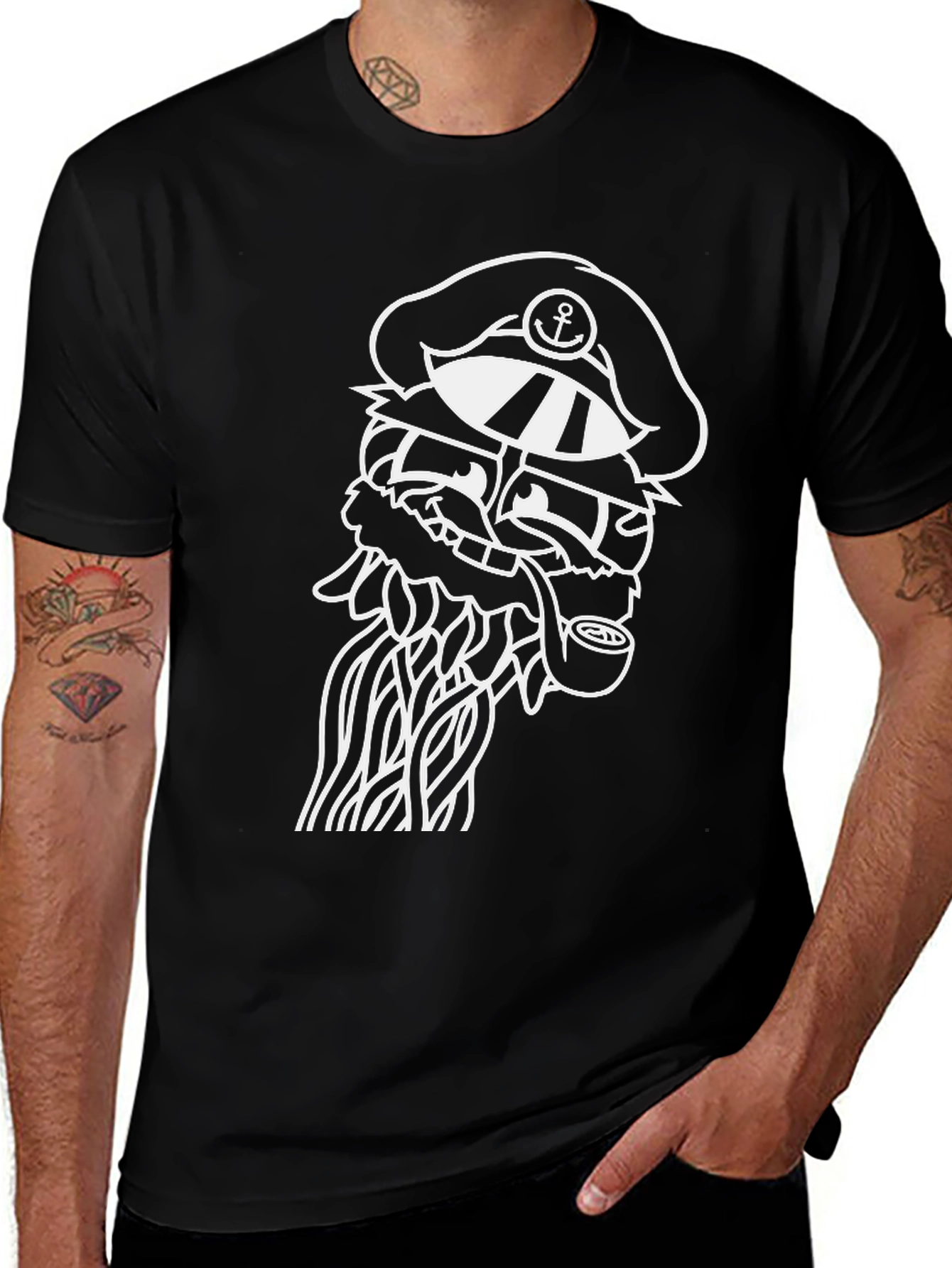 Nautical Octopus Graphic Tee - Black Cotton T-Shirt