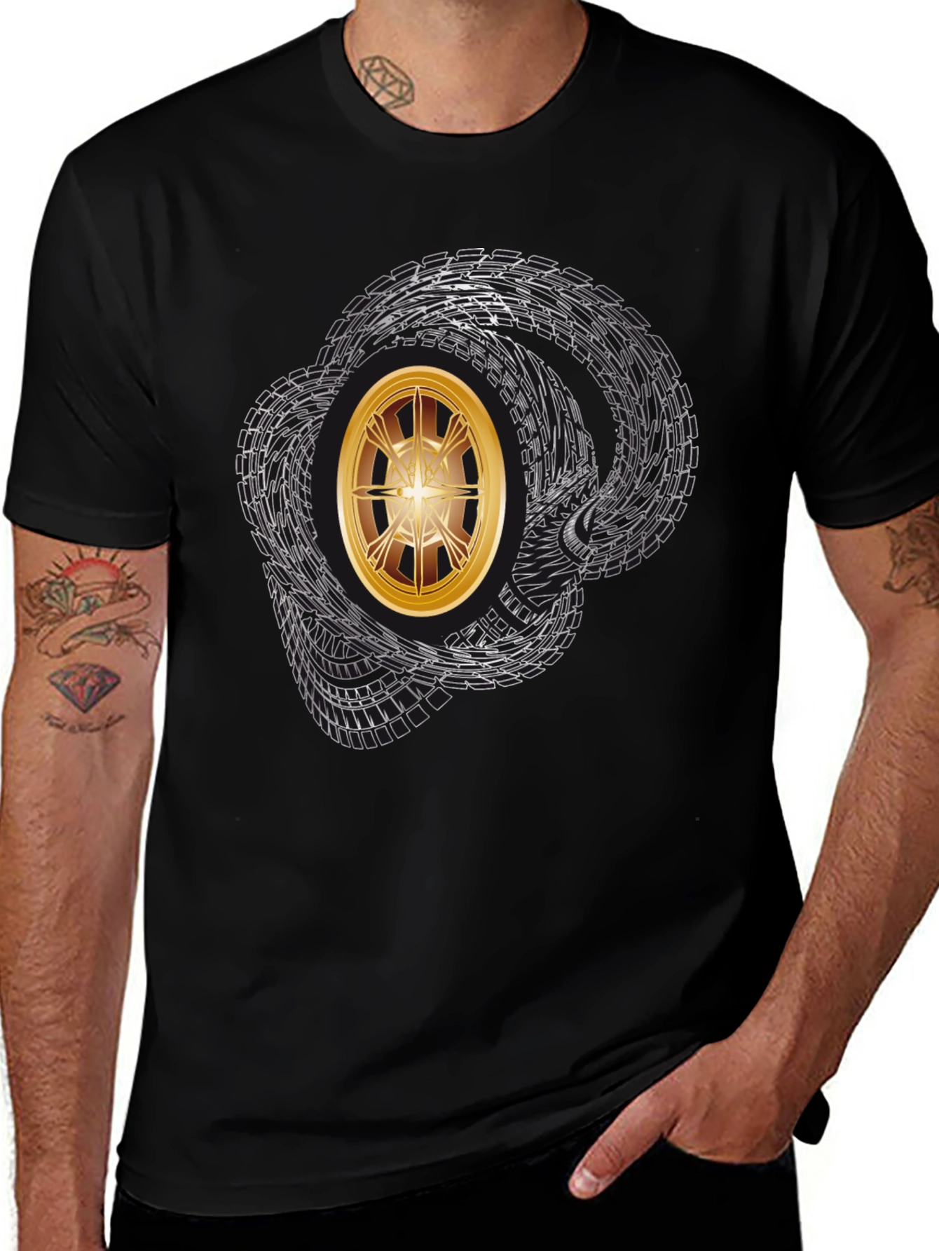 Variant 28 of Graphic Tee - Tire Tracks & Gold Rim