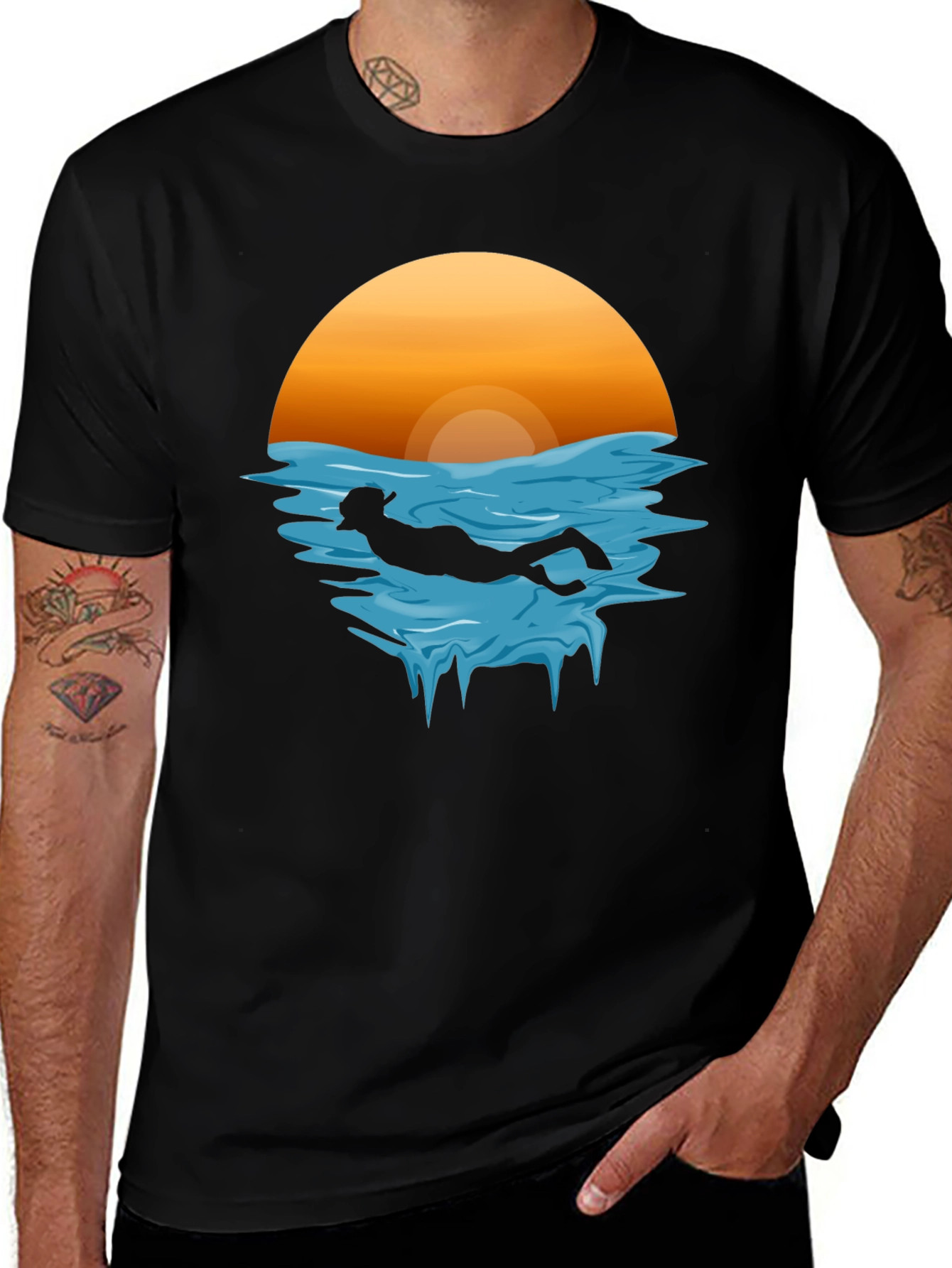 Variant 4 of Sunset Scuba Dive Graphic Tee - Black