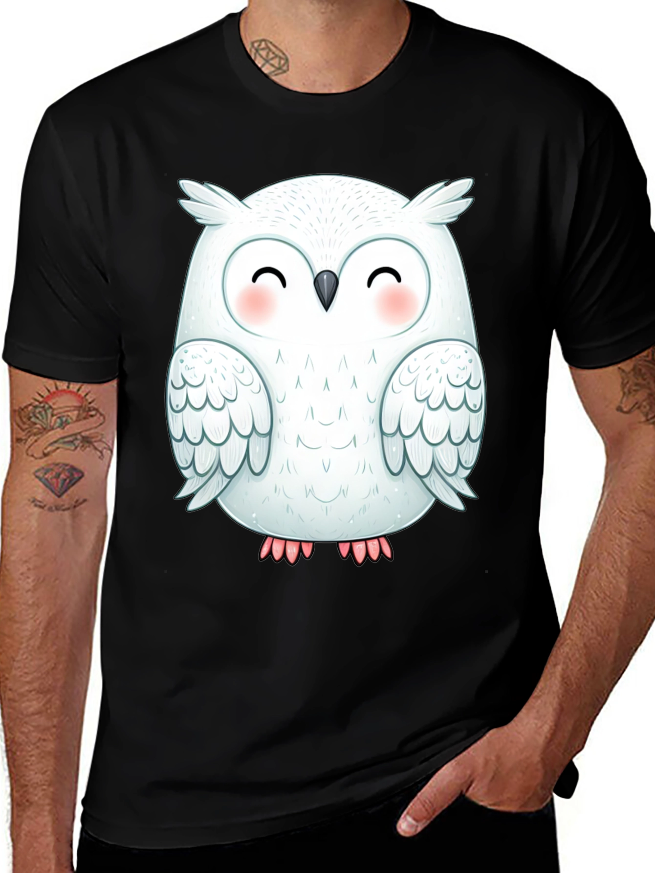 Variant 26 of Cute Owl Graphic Tee - Black Cotton T-Shirt