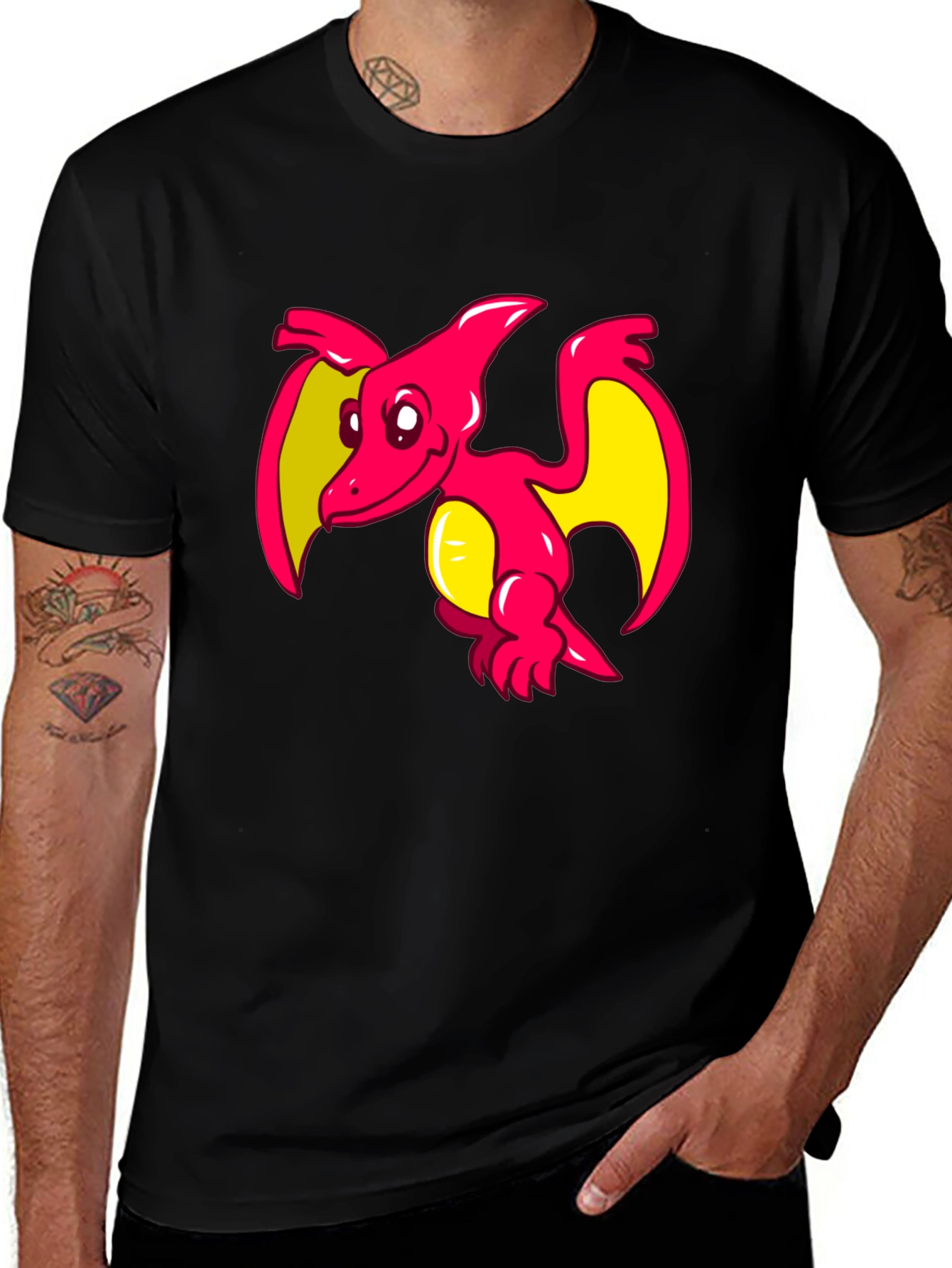 Variant 22 of Cartoon Pterodactyl Graphic Tee - Black