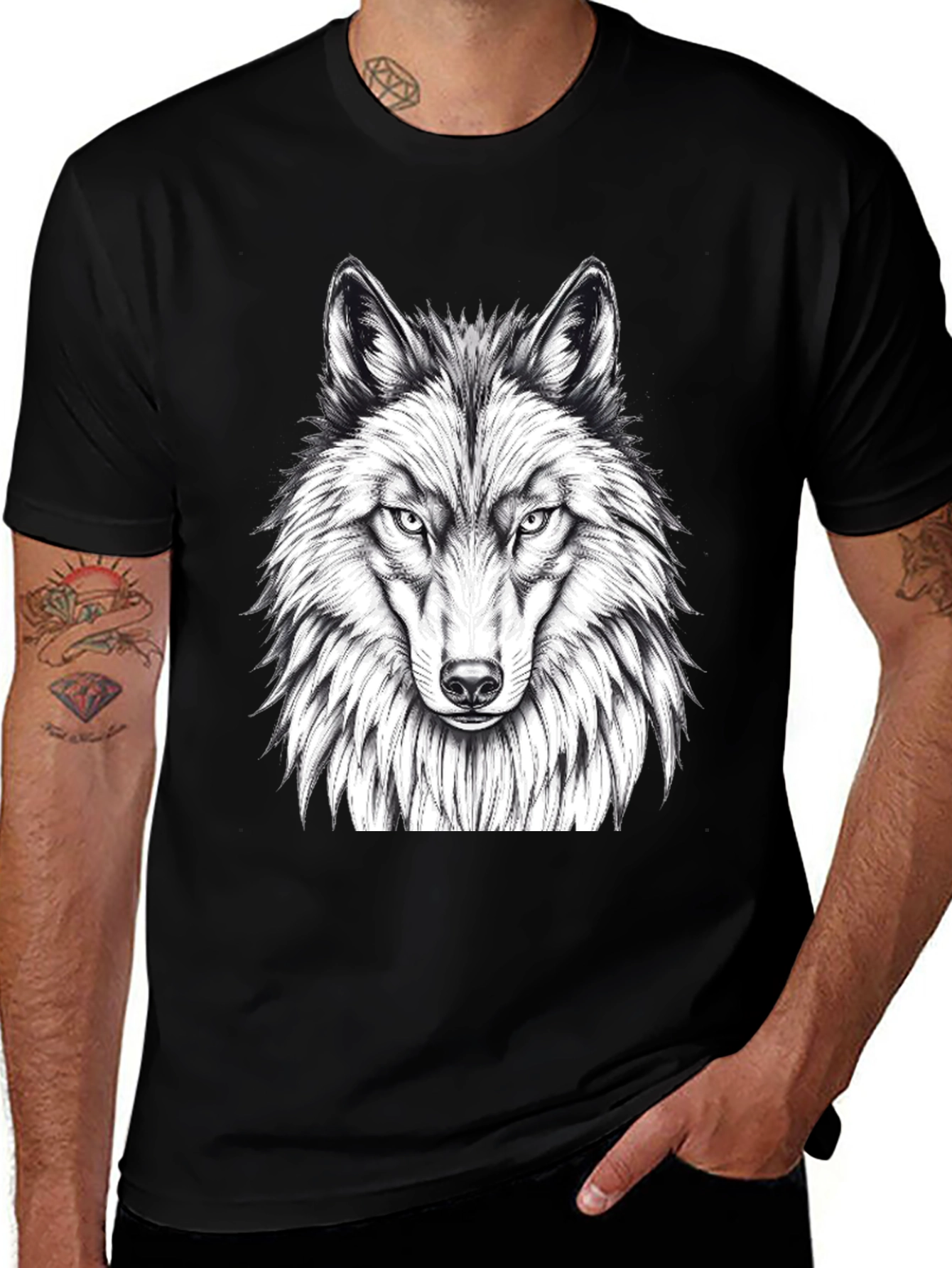 Variant 2 of Wolf Graphic Tee - Black Crew Neck T-Shirt