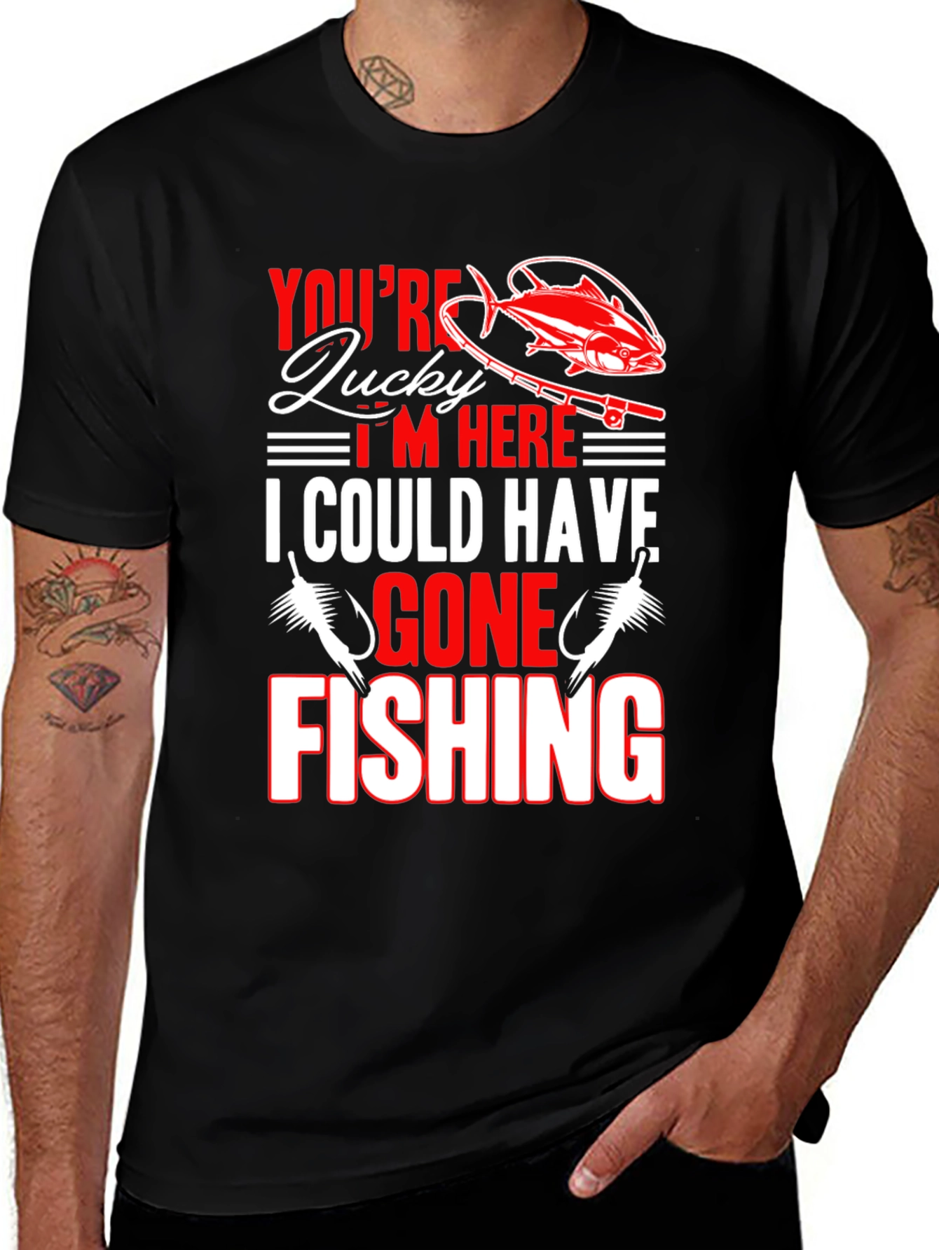 Variant 29 of Lucky Fishing Graphic Tee - Black Cotton Blend
