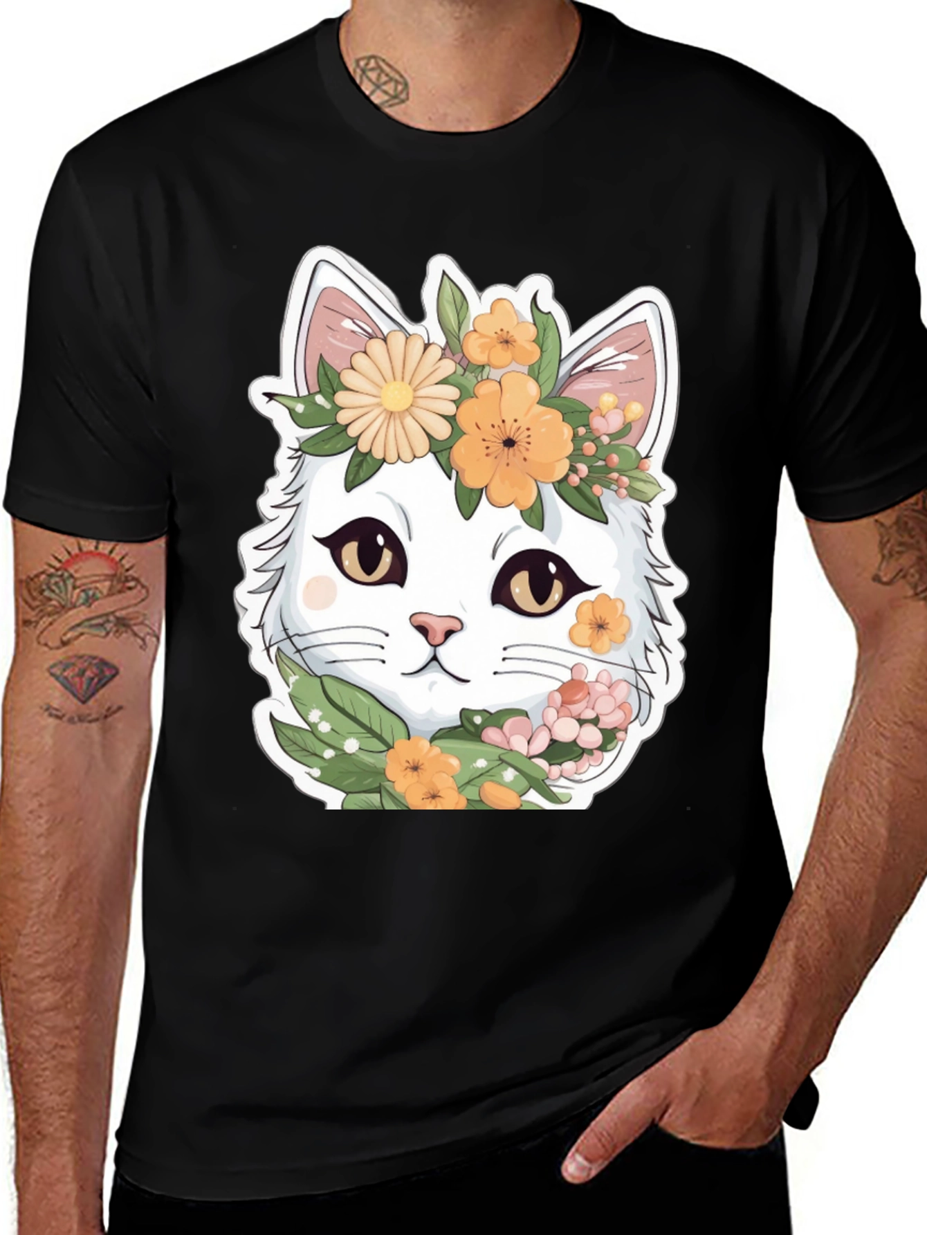 Variant 29 of Floral Cat Graphic Tee - Soft & Stylish