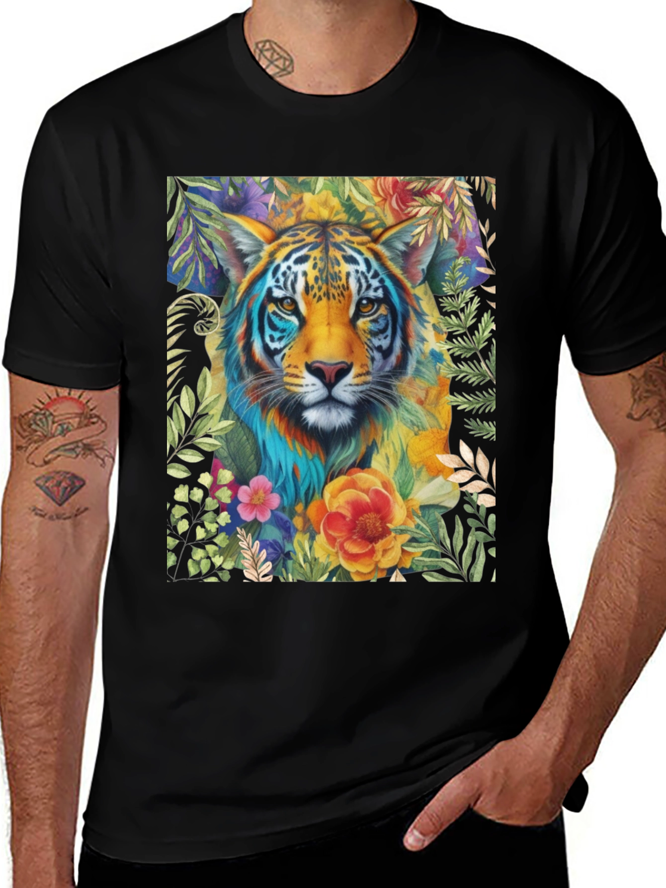 Variant 27 of Floral Tiger Graphic Tee - Artistic Animal Shirt