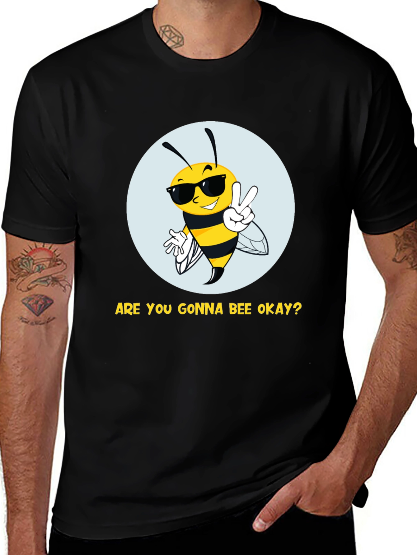 Variant 10 of Cool Bee T-Shirt - Are You Gonna BEE Okay? Black Cotton Tee