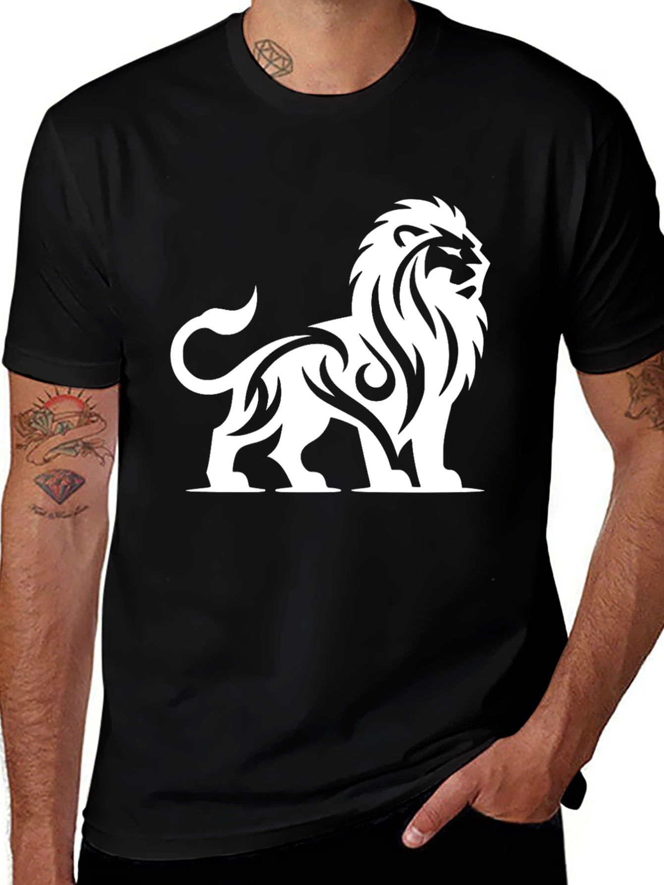 Variant 21 of Black Lion Graphic Tee - Tribal Design