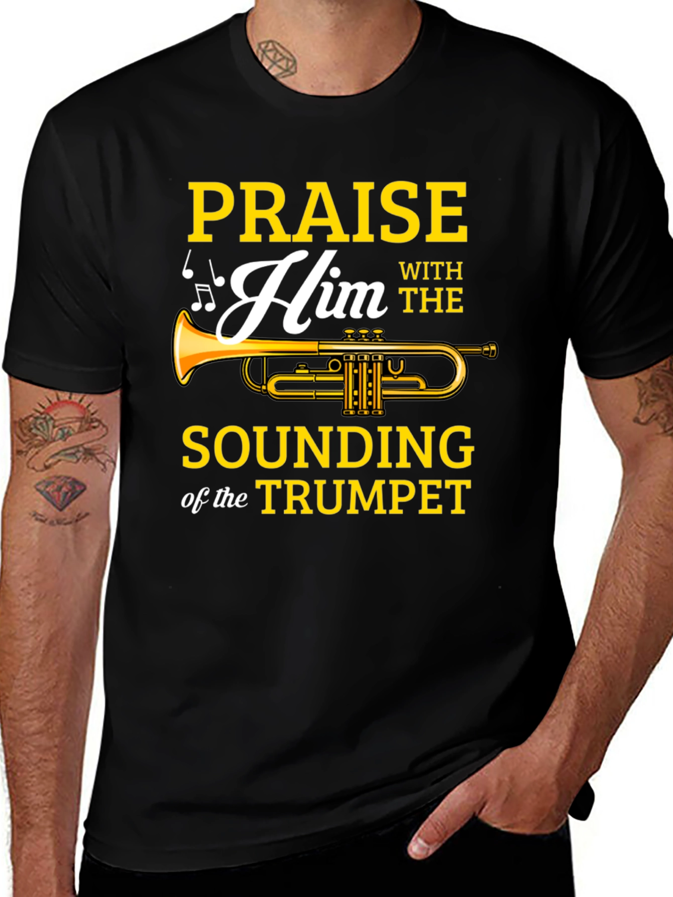 Variant 6 of Praise Him Trumpet Graphic Tee - Men's Black T-Shirt