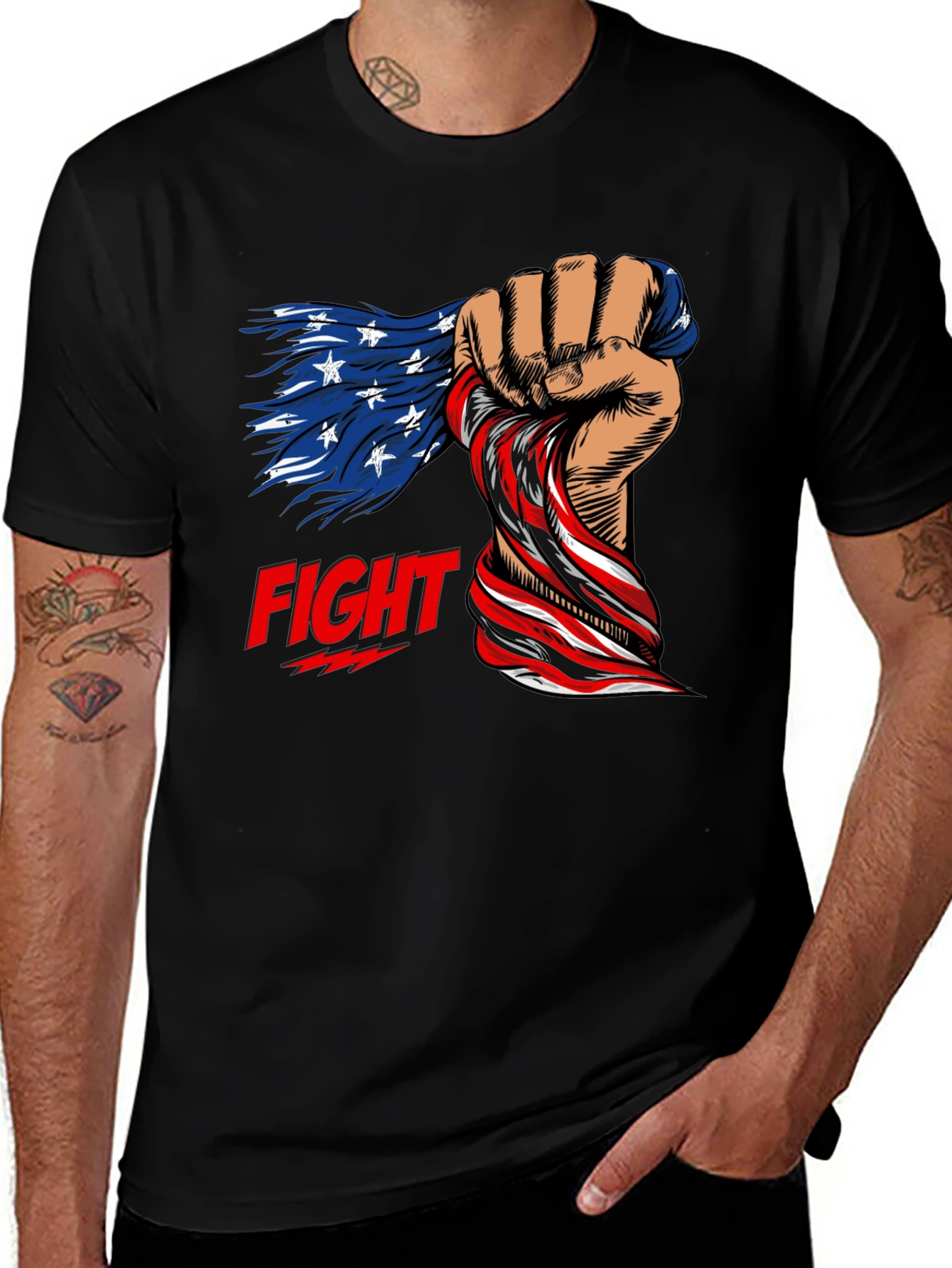 Variant 18 of Patriotic Fight T-Shirt: American Flag Fist Design
