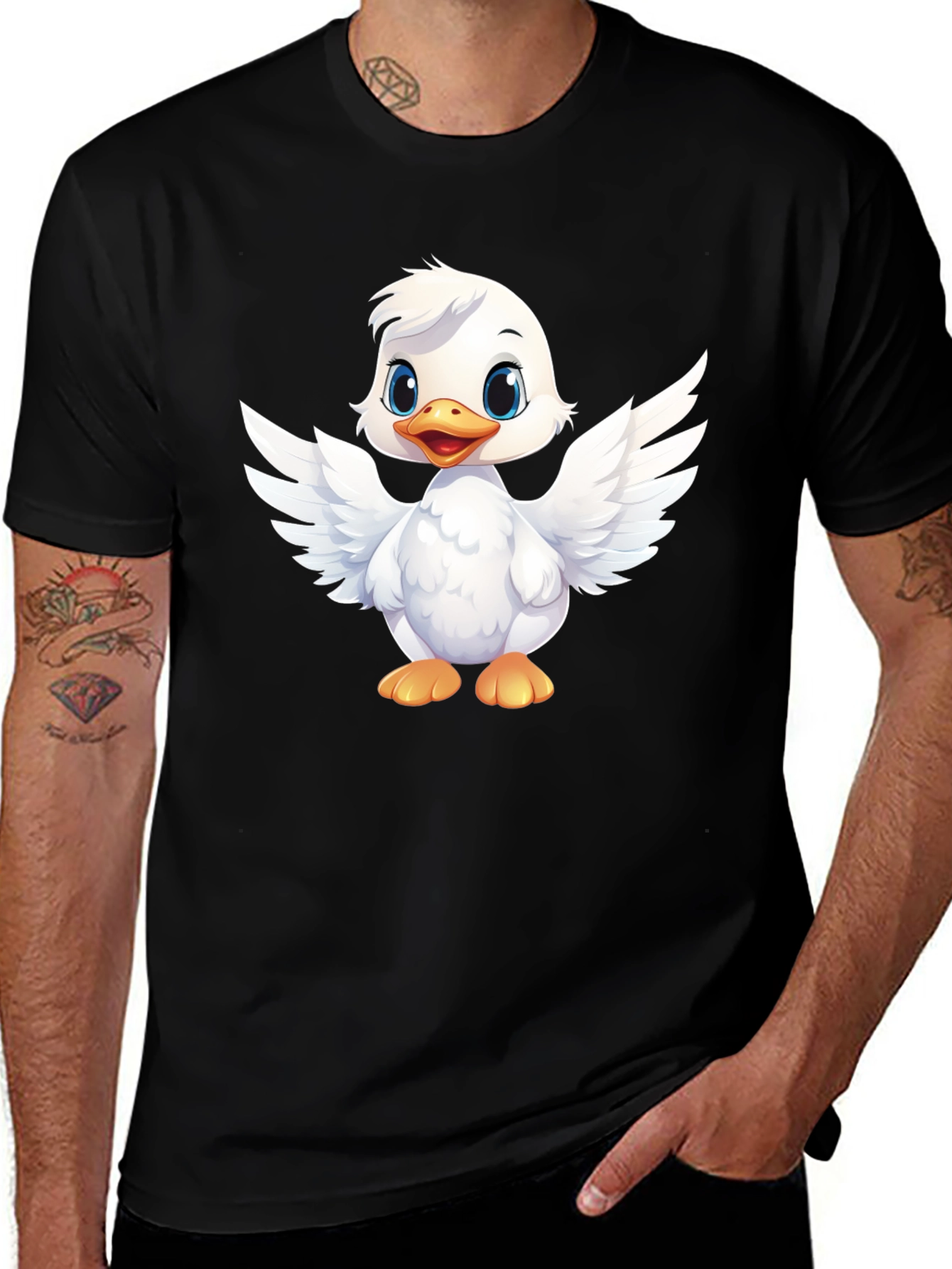 Variant 19 of Cute Duckling Graphic T-Shirt - Black Cotton Tee