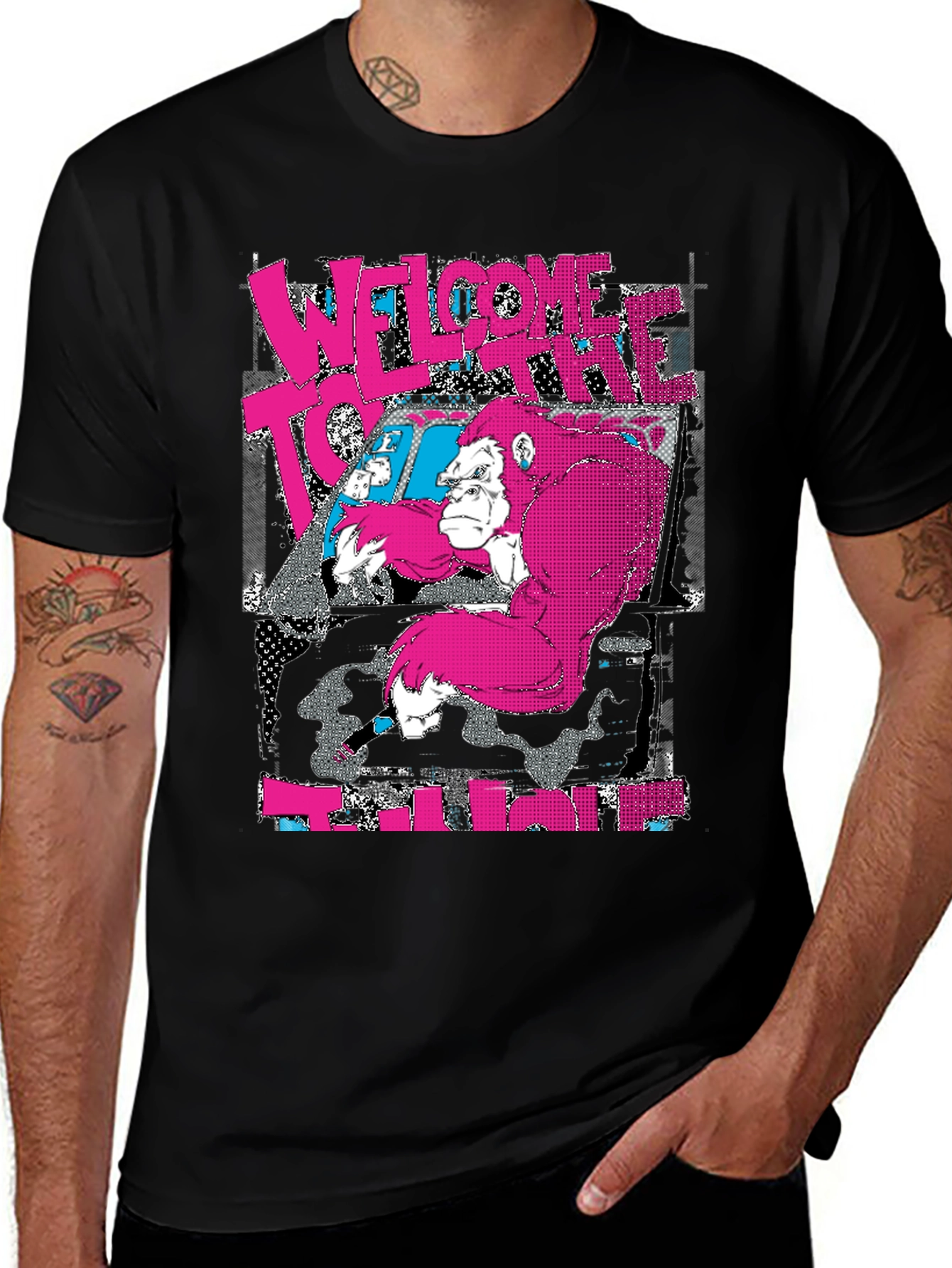 Variant 6 of Welcome to the Jungle Graphic Tee - Pink Gorilla
